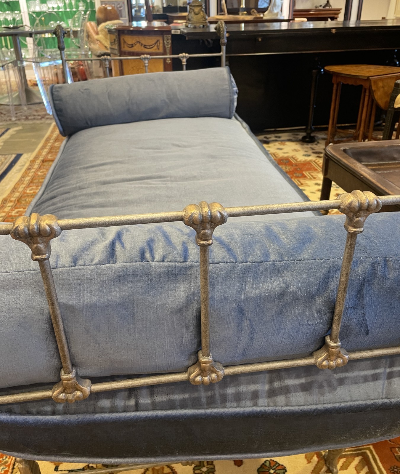 Iron Bench with Velvet Cushion
