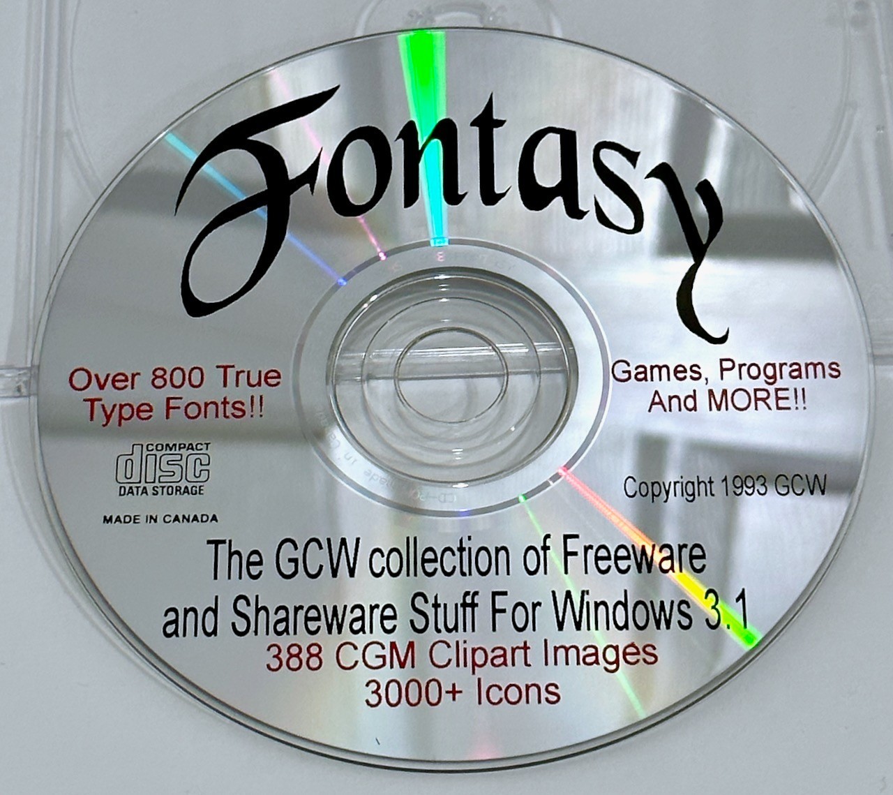 Fontasy GCW Collection of Freeware and Shareware for Windows 3.1 CD from 1993