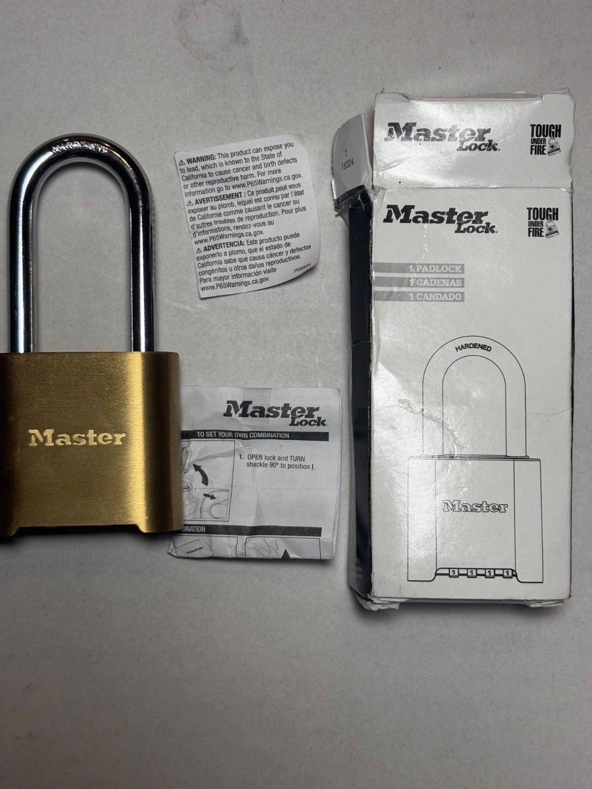 Master Lock 975LH Long Shackle Brass 4-Digit Combination Padlock New Open Box