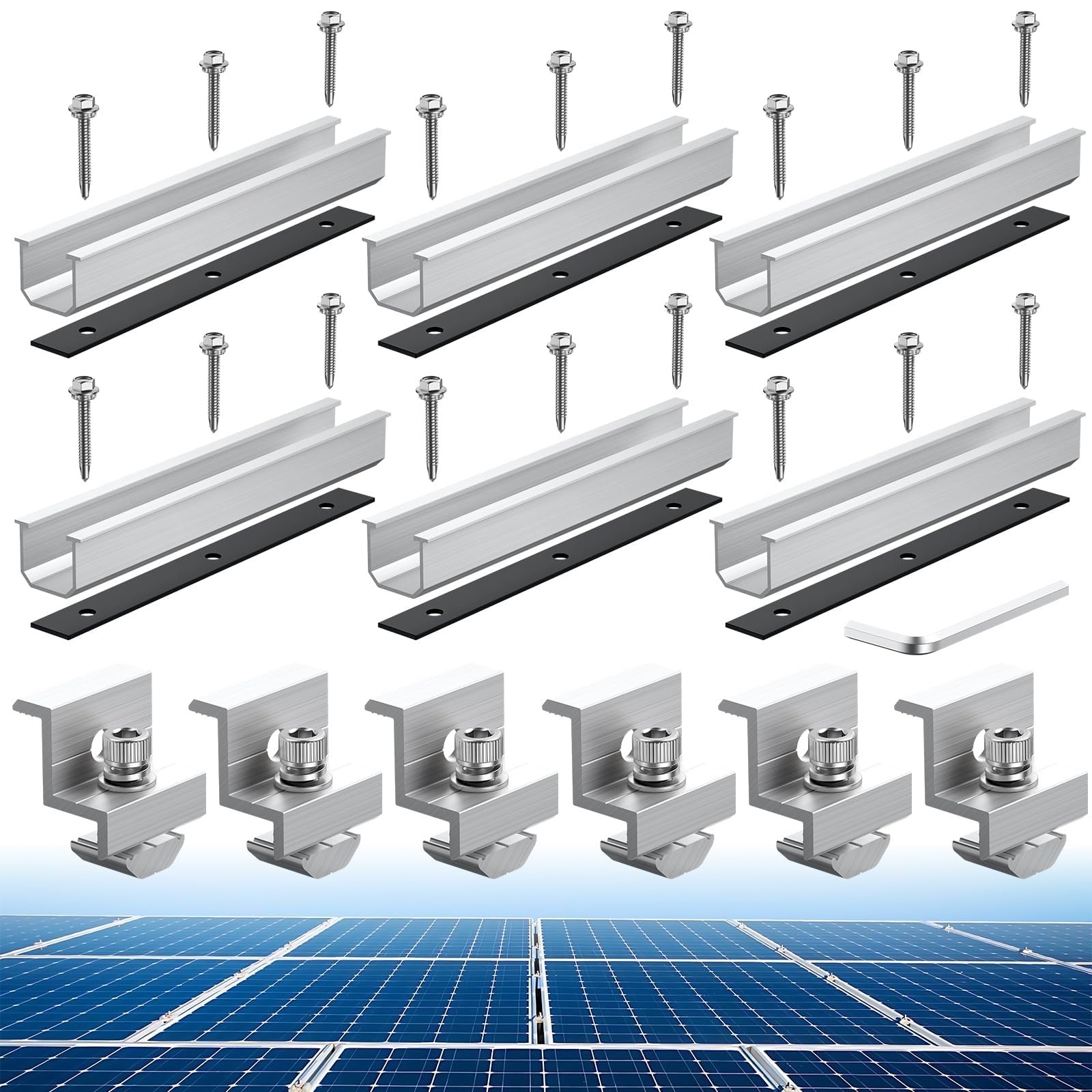 Anbte Solar Panel Bracket Kit, 6 Pcs 7.87 6 x 7.87" rail + 6 x clamp, Silver