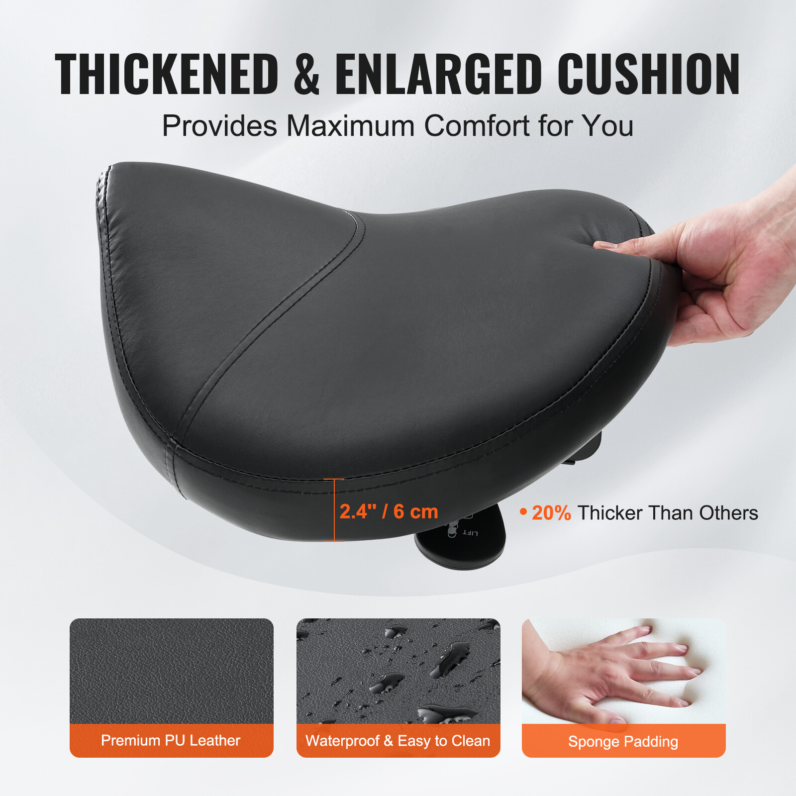 VEVOR Saddle Stool Rolling Chair Saddle Chair with Wheels Thickened PU Leather