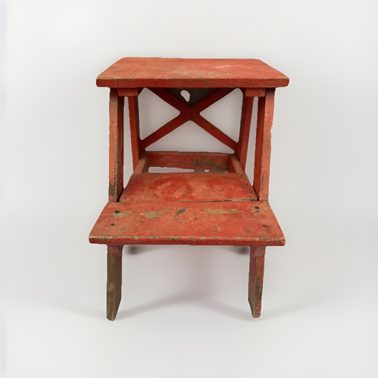 Vintage Rustic Solid Wood 2-Step Stool Farmhouse Bench Plant Stand Red 20+