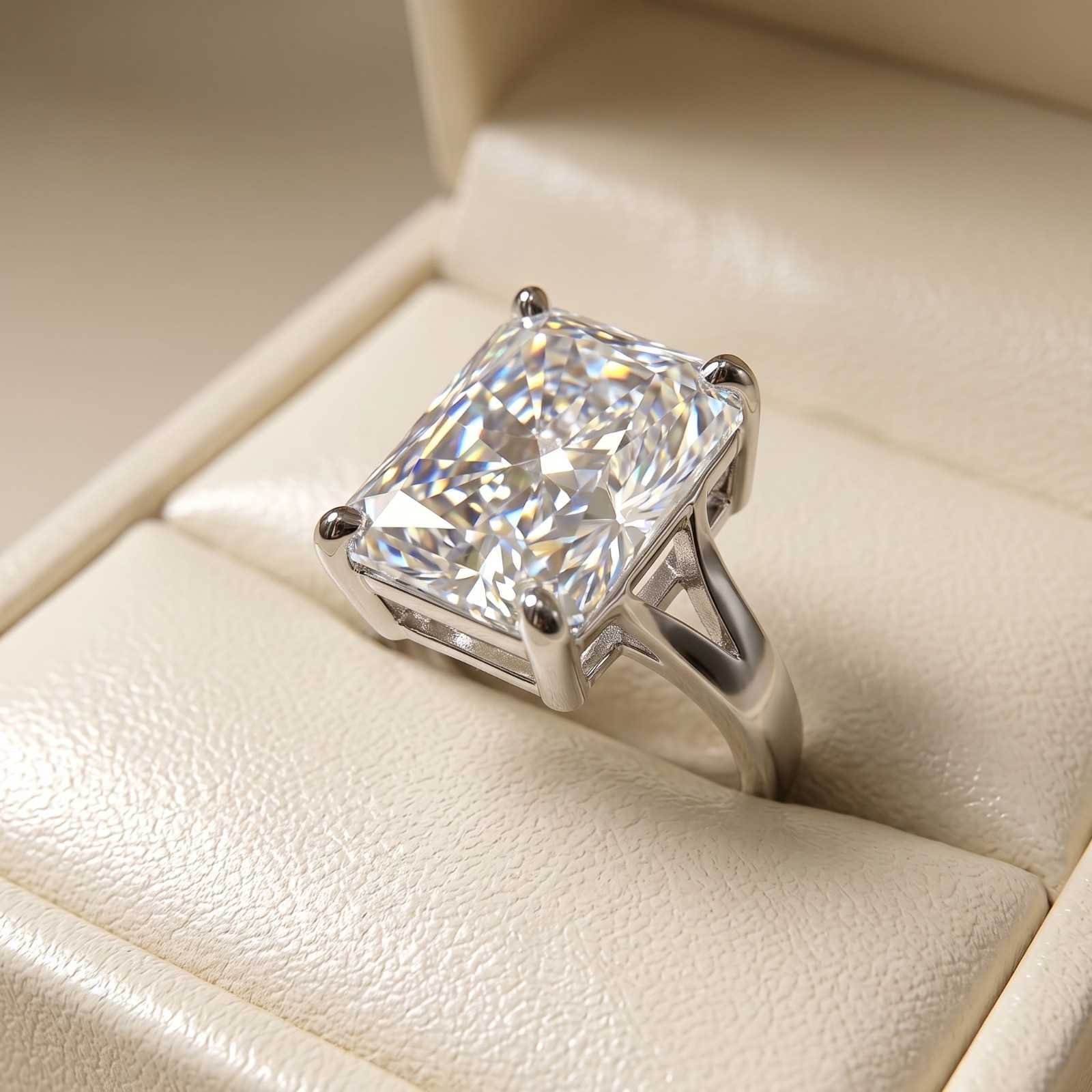 Natural Diamond & Radiant Cut 6.00 Ct Solid 14K White Gold Congratulations Ring