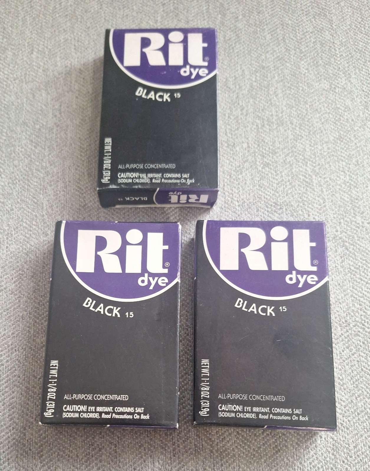 Pack of 3 Rit Dye All Purpose Concentrated Powder, Black 15, New Old Stock, USA