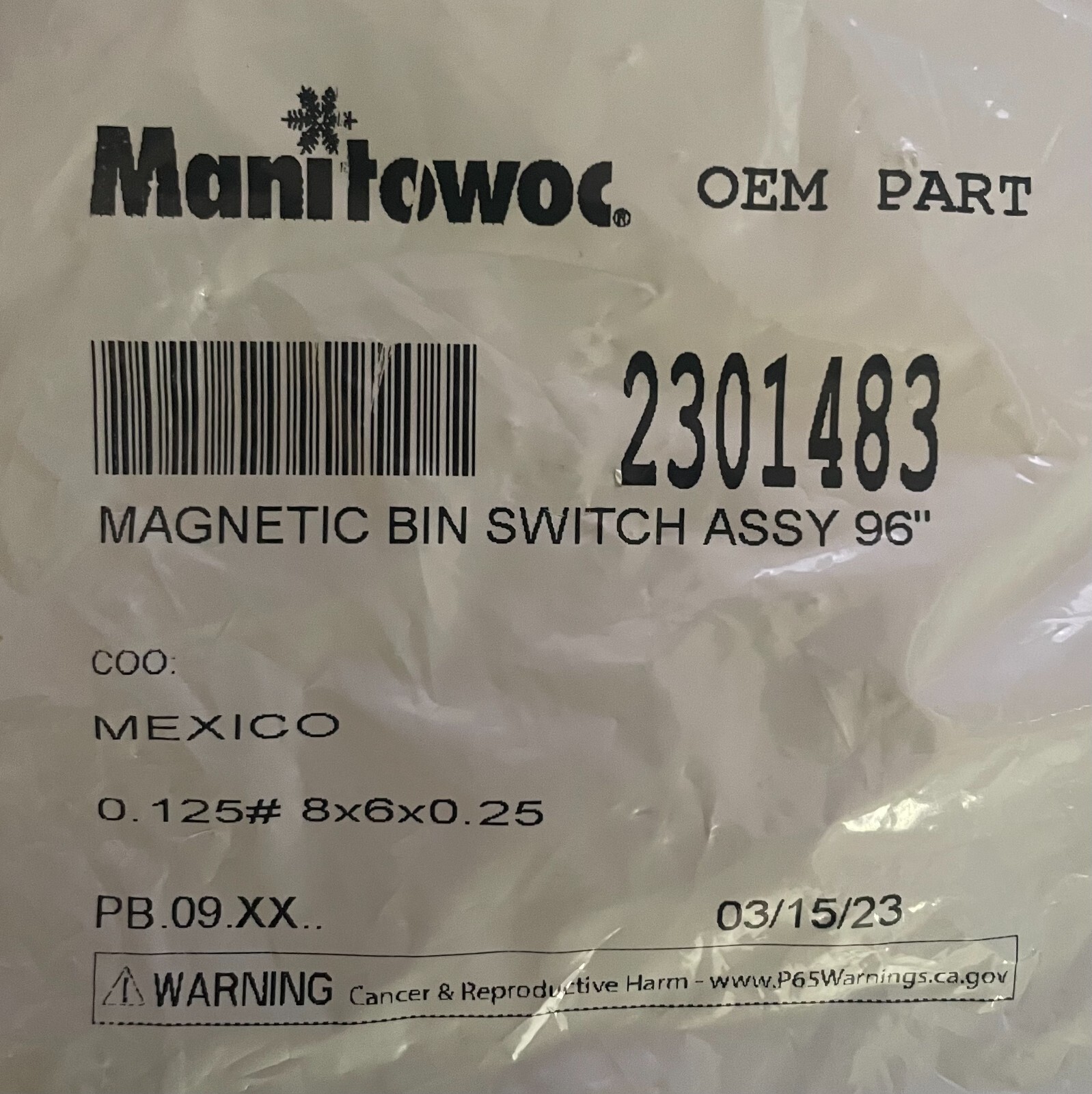 Manitowoc Ice 2301483 Magnetic Bin Switch Assembly, 96"