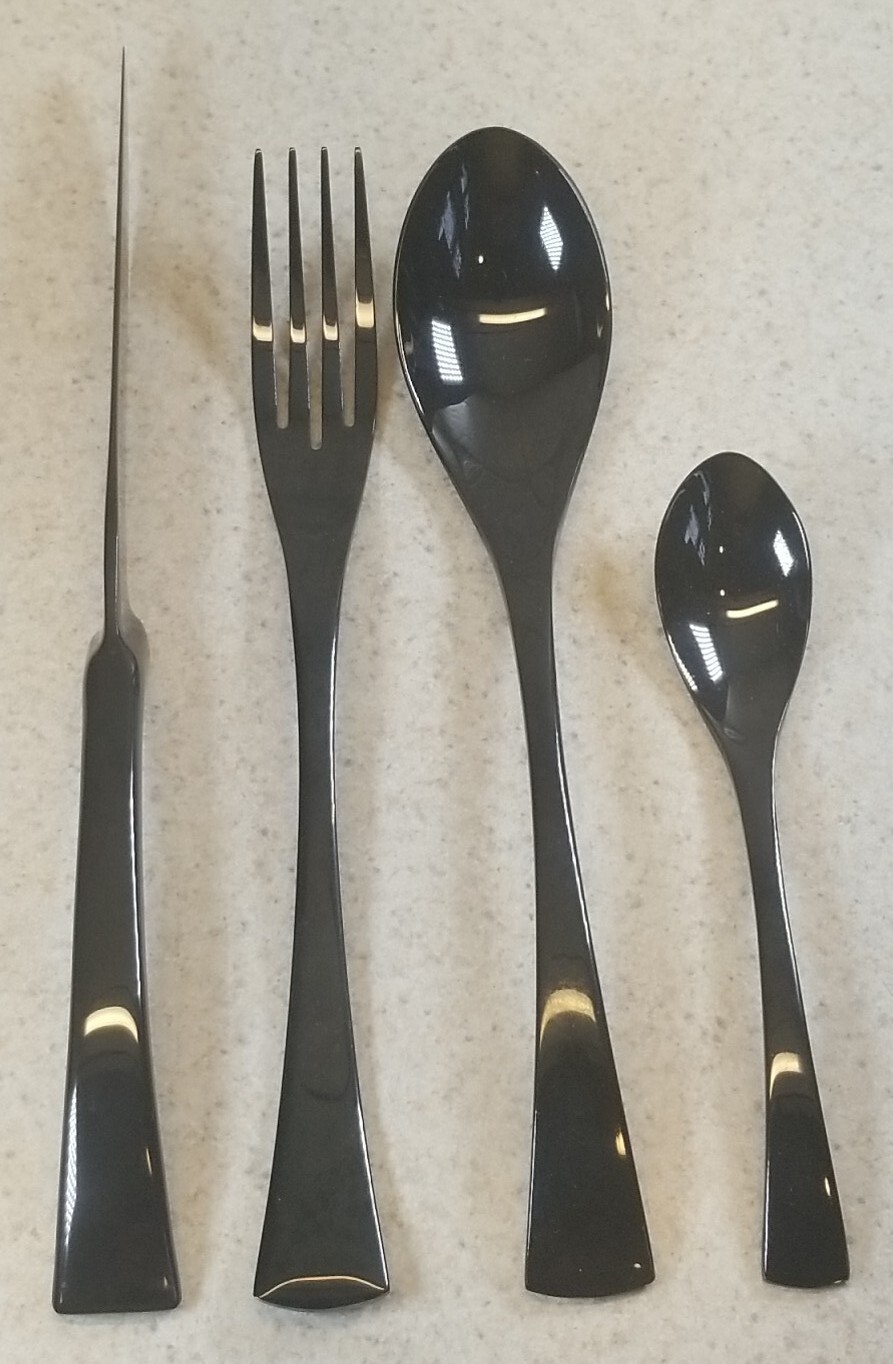 Unbranded Glossy Black Stainless Steel Flatware 4 Piece Setting New Unused