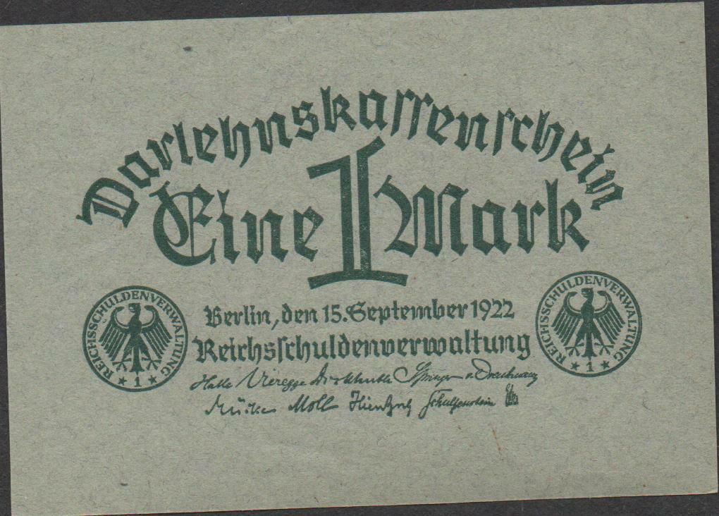 Germany  1  Mark   15.9.1922  Circulated Banknote MPCA