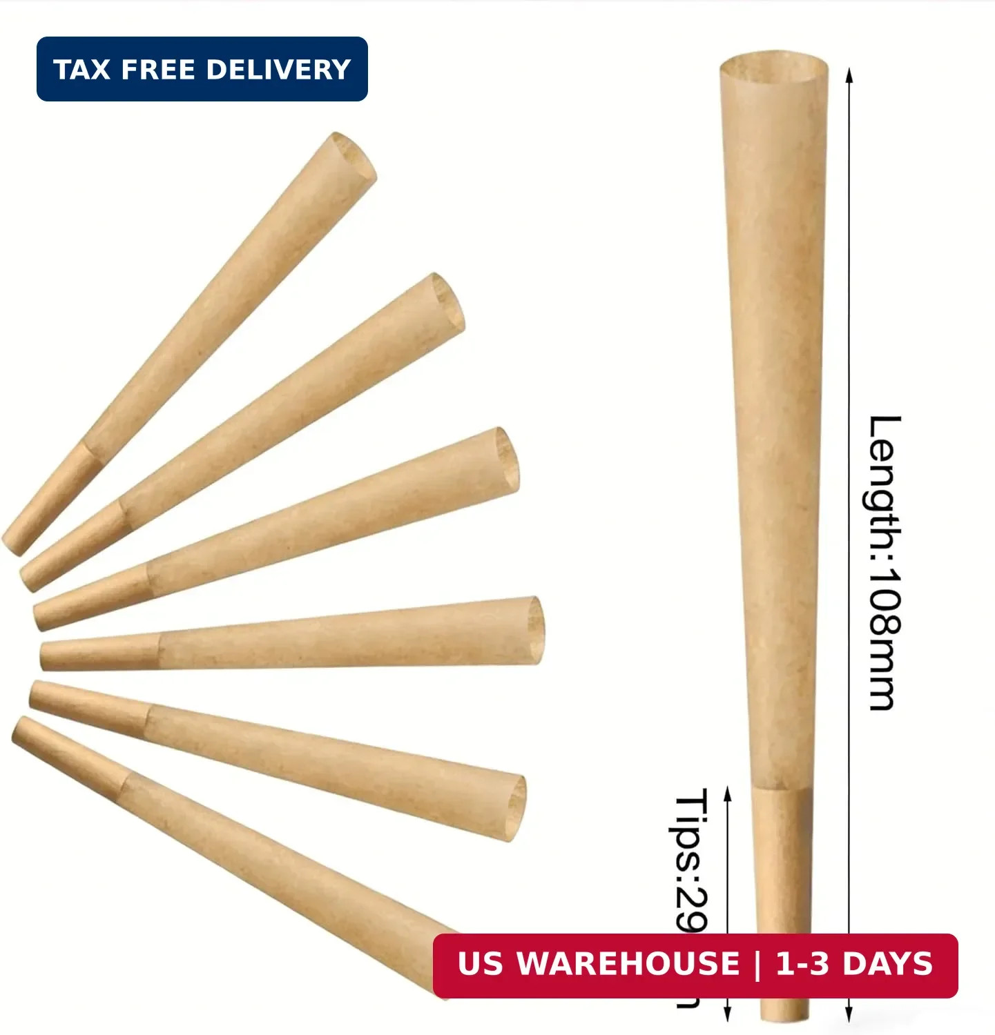 Cones Rolling Paper 108mm Preroll 200 Pack Rolled Cones -Natural Slow-Burning...
