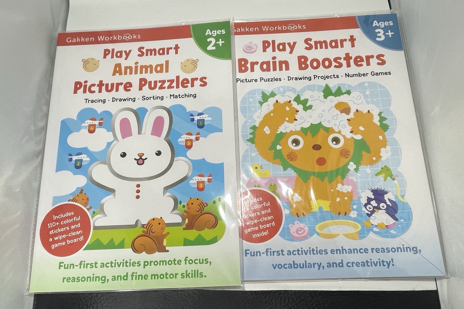 Gakken Play Smart Workbook Set Animal Picture Puzzlers 2+ & Brain Boosters 3+