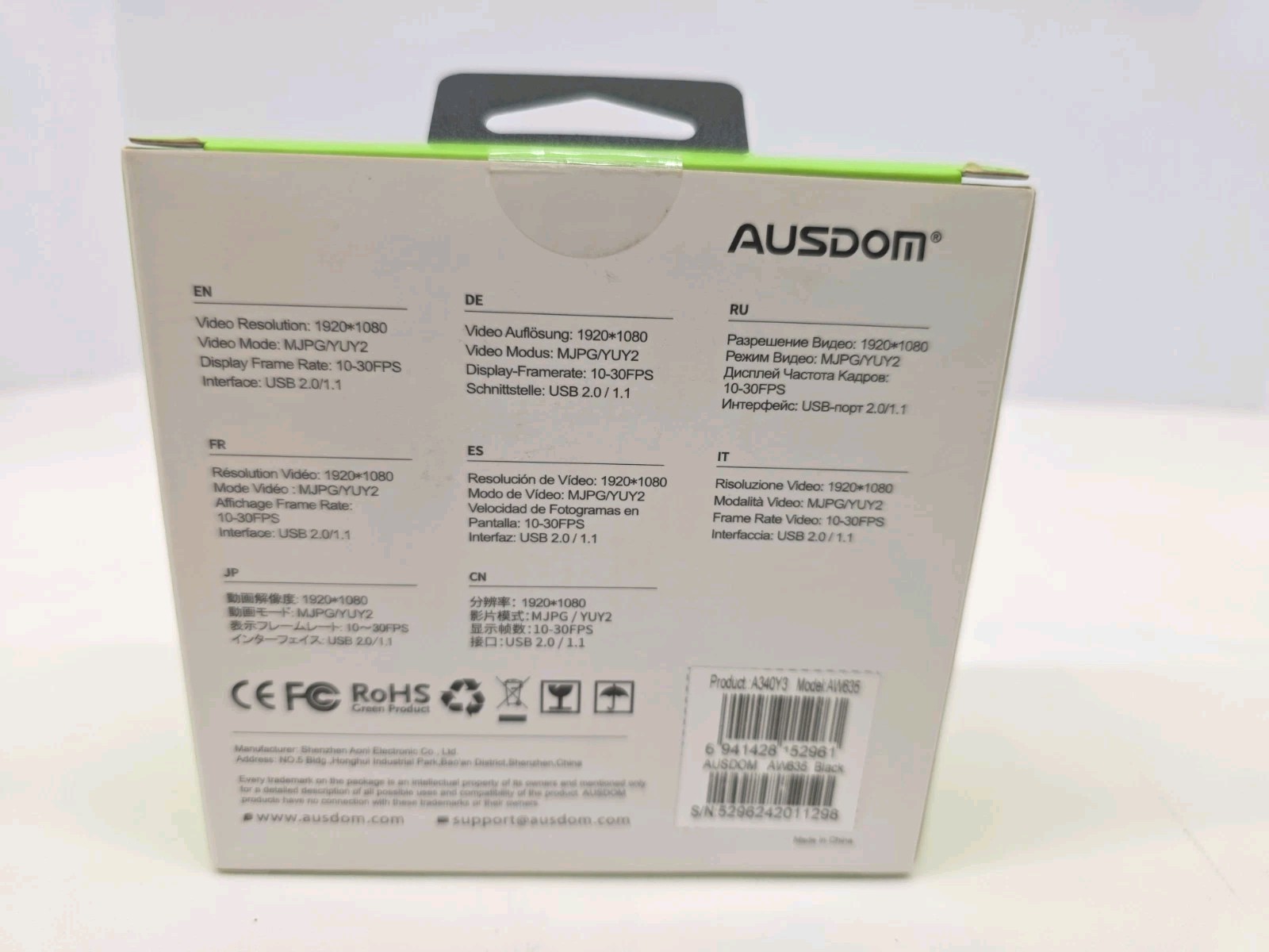 AUSDOM HD Webcam 1080P Model AW635 Product A340Y3