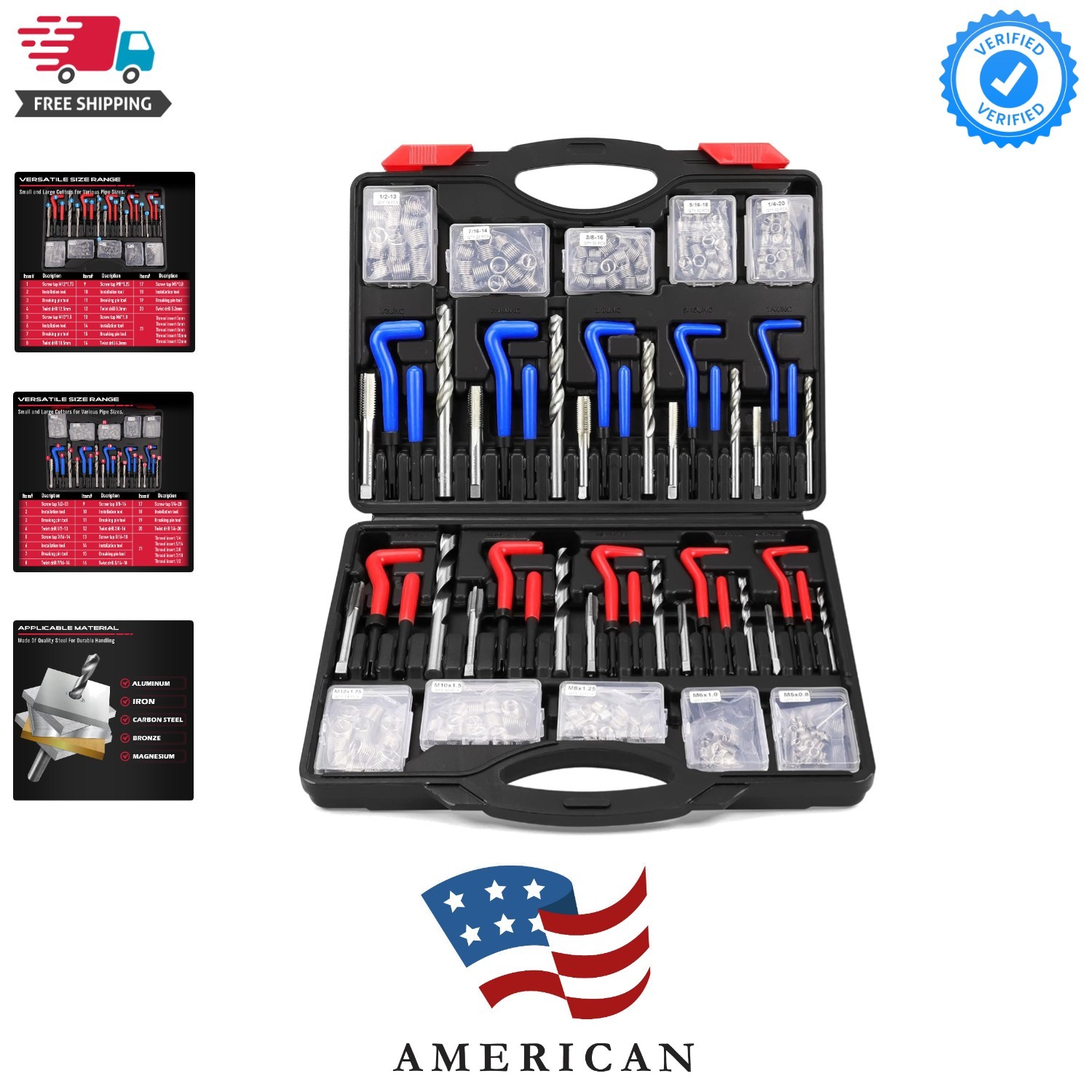 320-Piece Metric SAE Heli Coil Rethreading Insert Drill Bits Spark Plug Autom...
