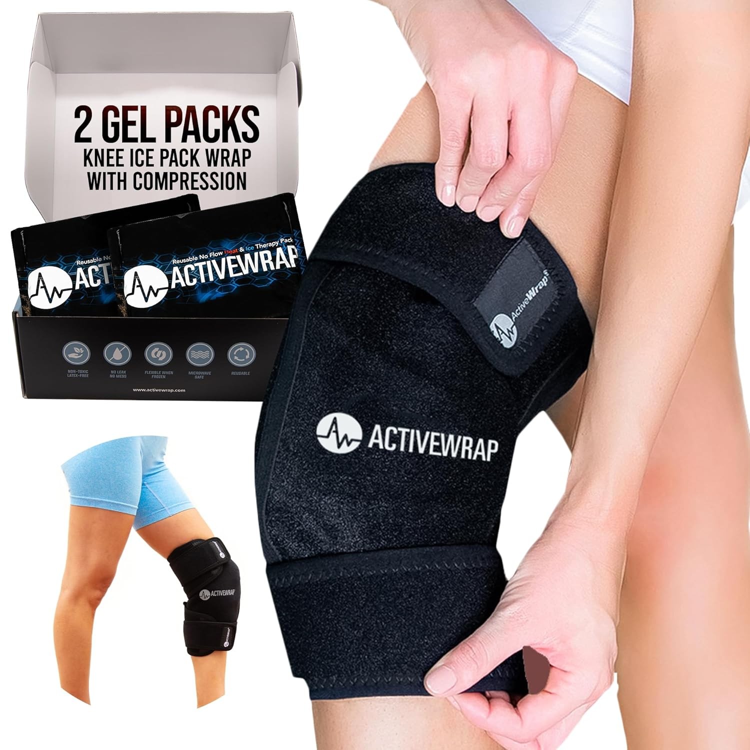 Knee Ice Pack Wrap Cold Compression Brace with 2 Gel Pads Reusable