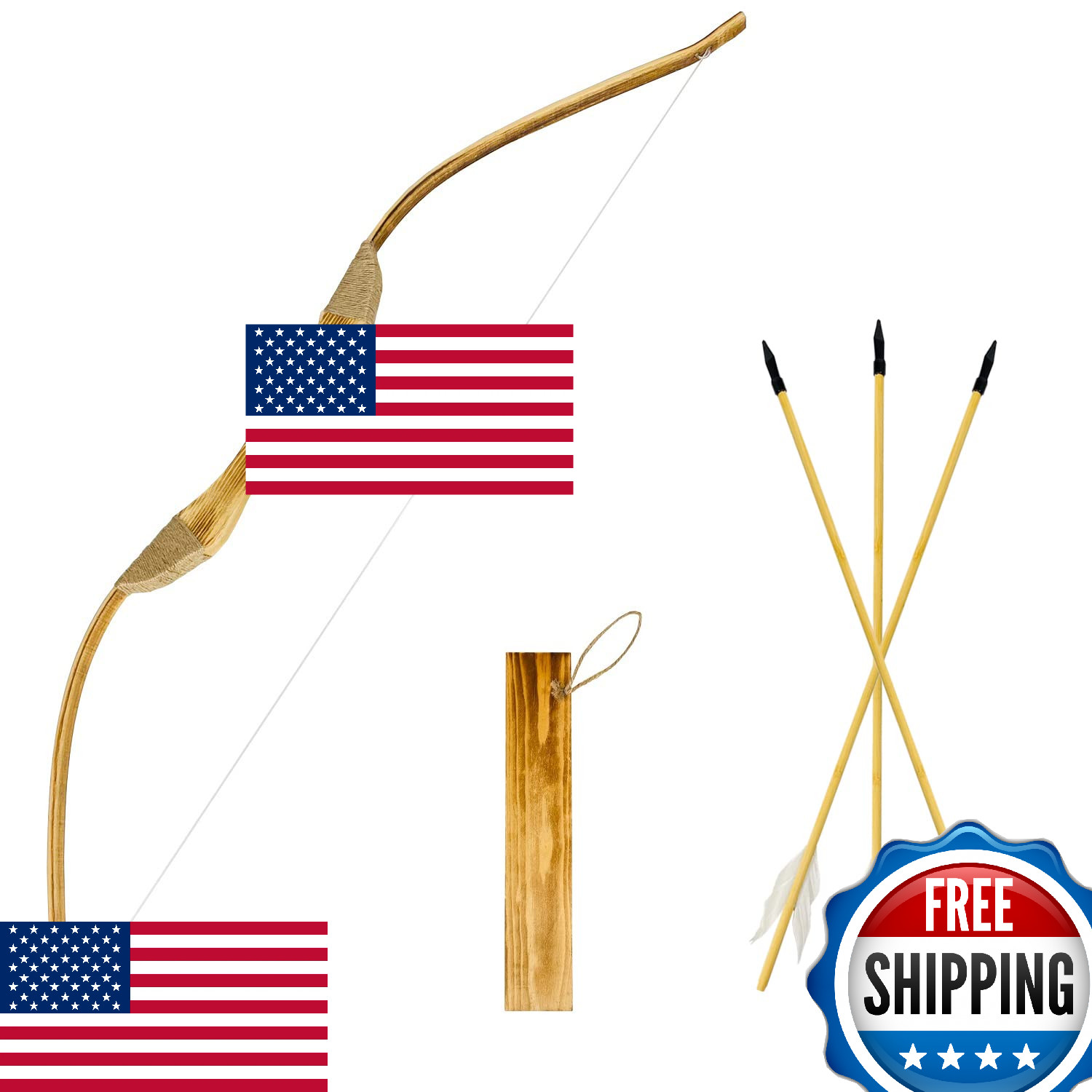Basbon Youth 40" Handmade Wooden Bow & Arrow Set - Archery Toy for Kids