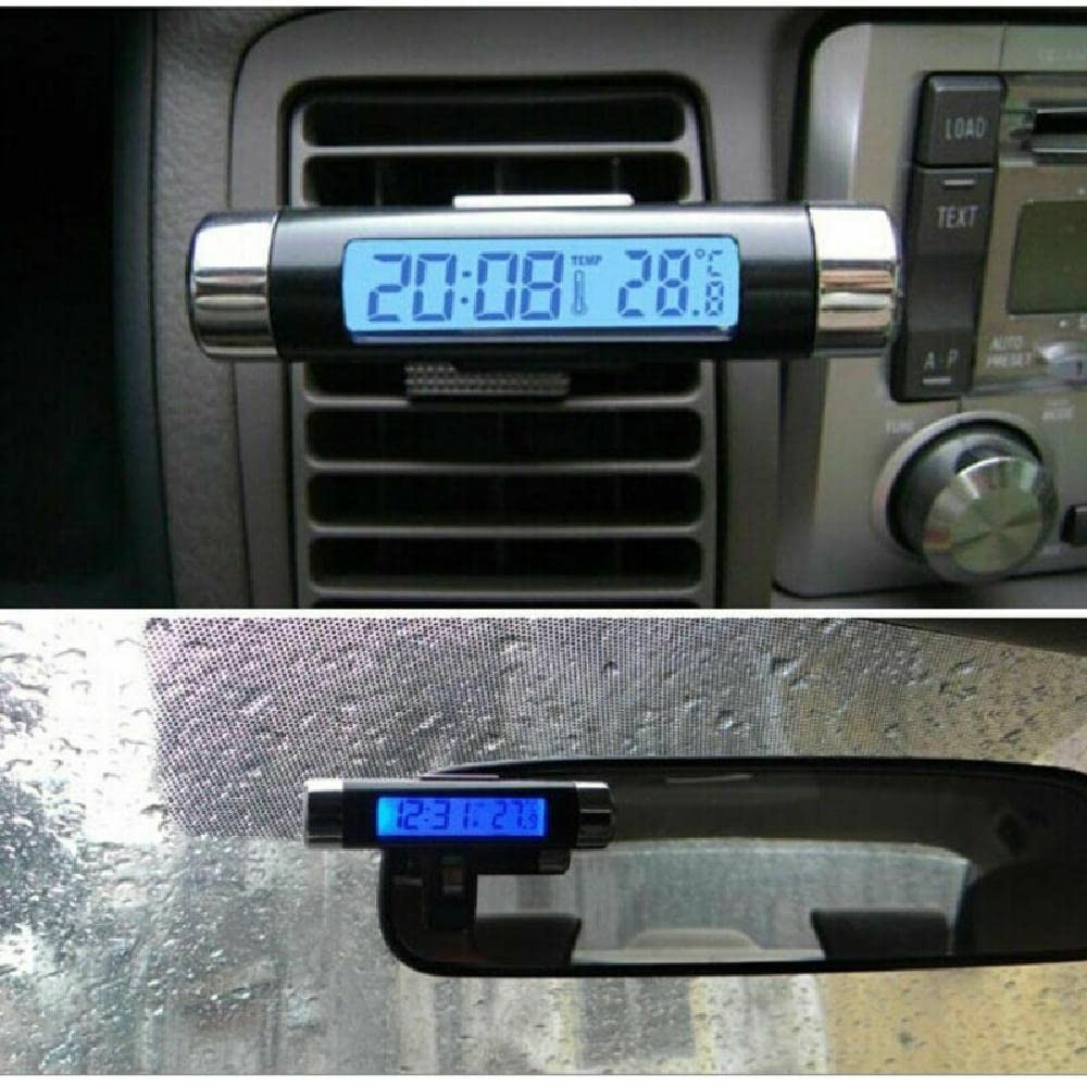 Car Clock Thermometer, 2in1 Auto Digital LCD Time and Celsius Temperature Display,...