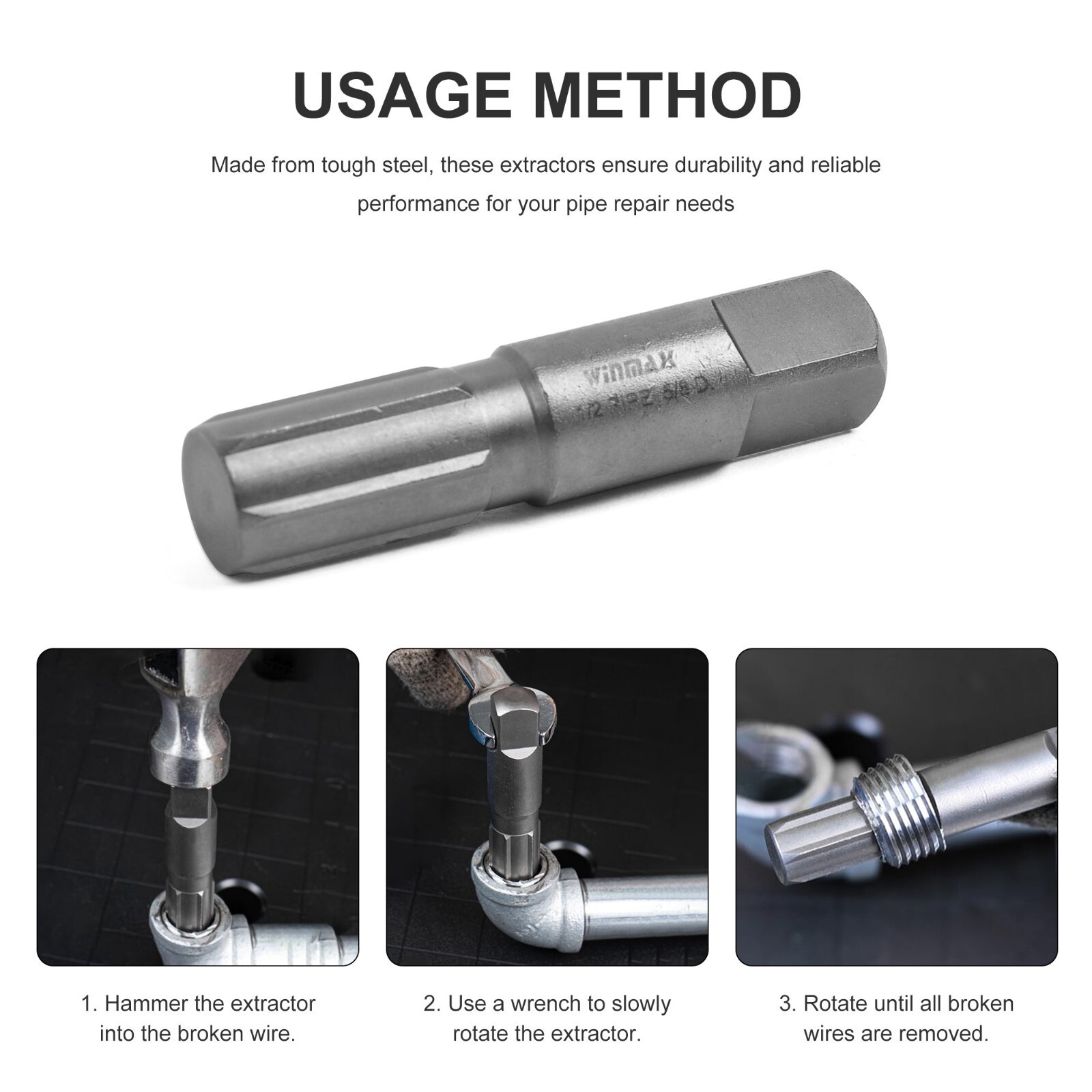 9 Piece Pipe Extractor Set Broken Pipe Extractors 1/8 to 1 Inch Size Range