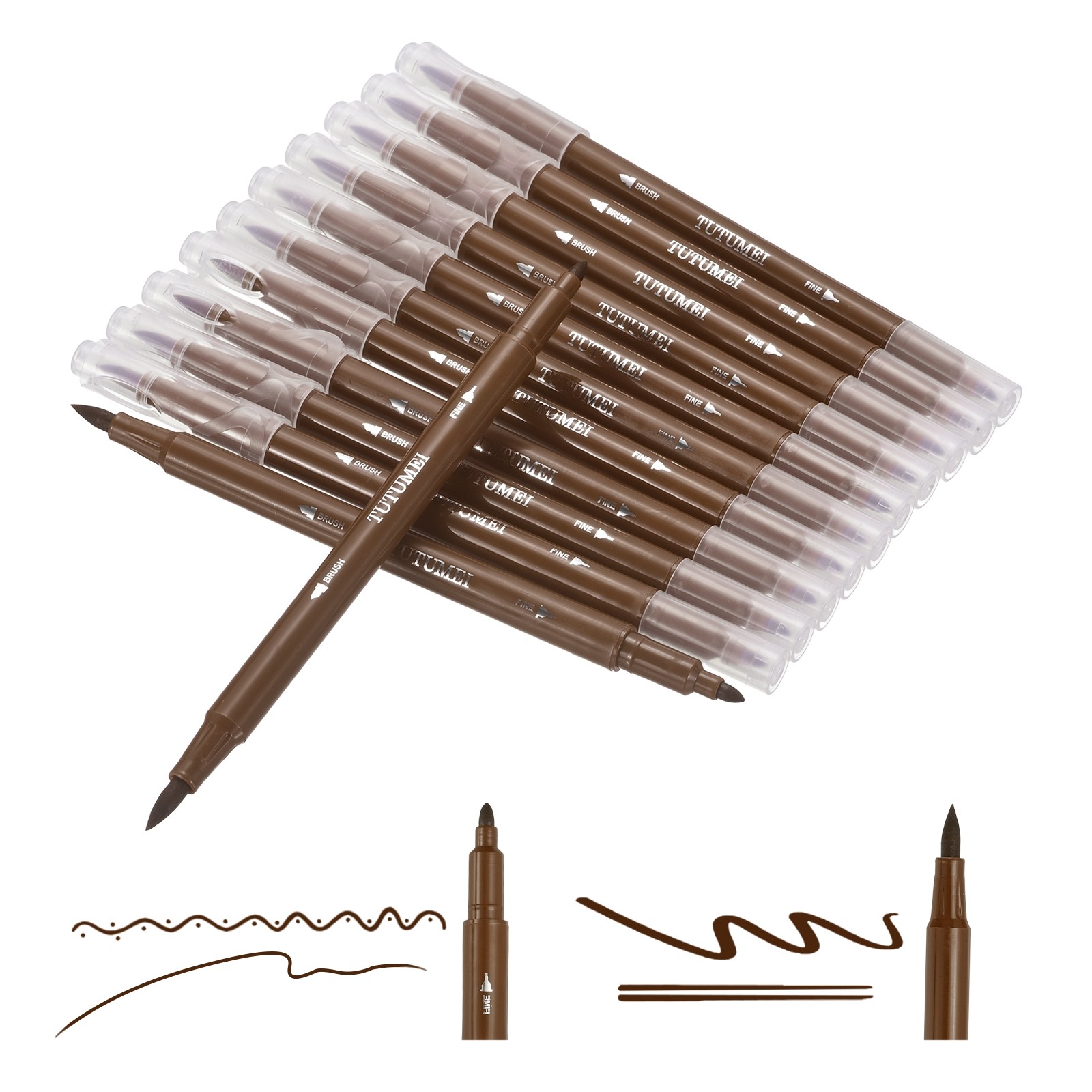 12 Pack Dual Markers Brush Pens Colored Pen Marker Set, Coffee