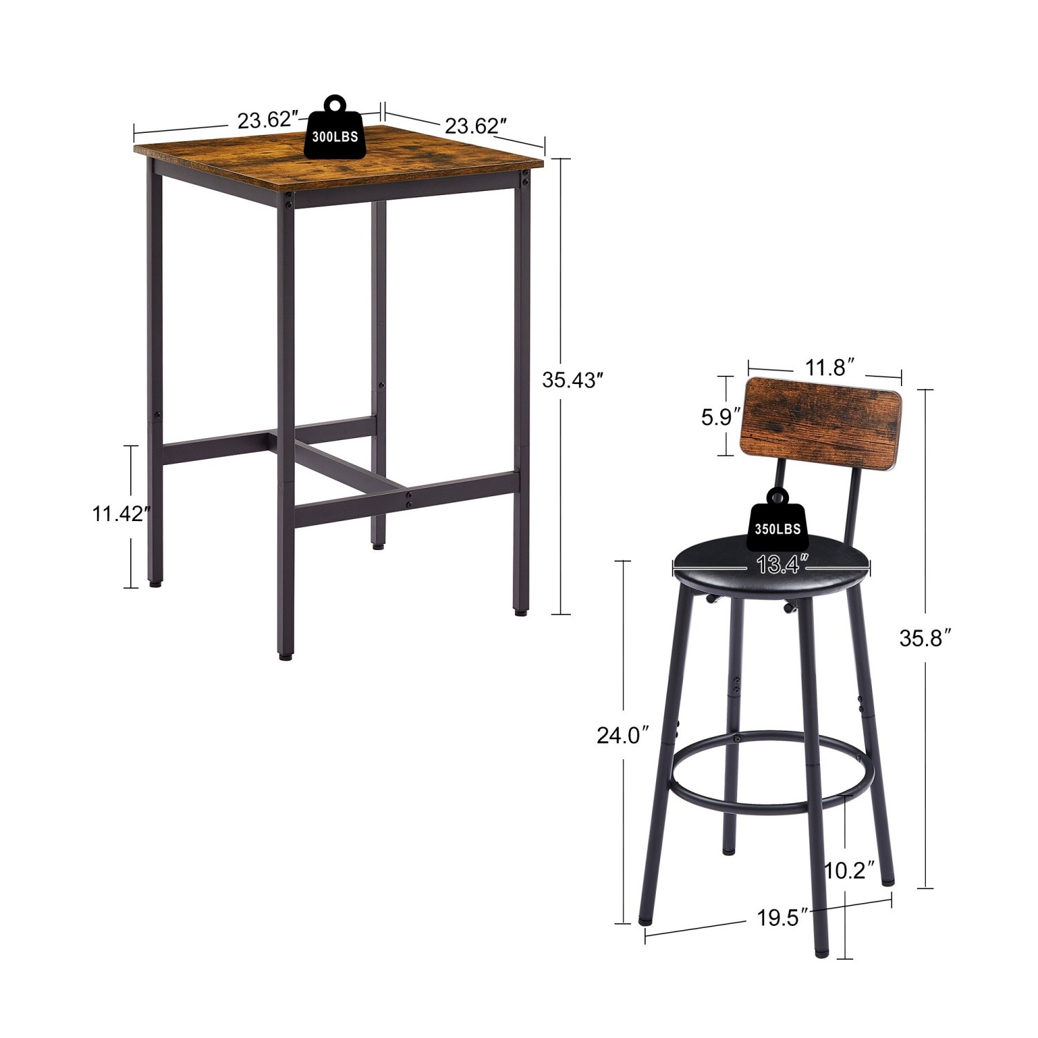 3 Piece Modern Bar Table Set Counter Height Dining Kitchen Table w/ 2 Bar Stools