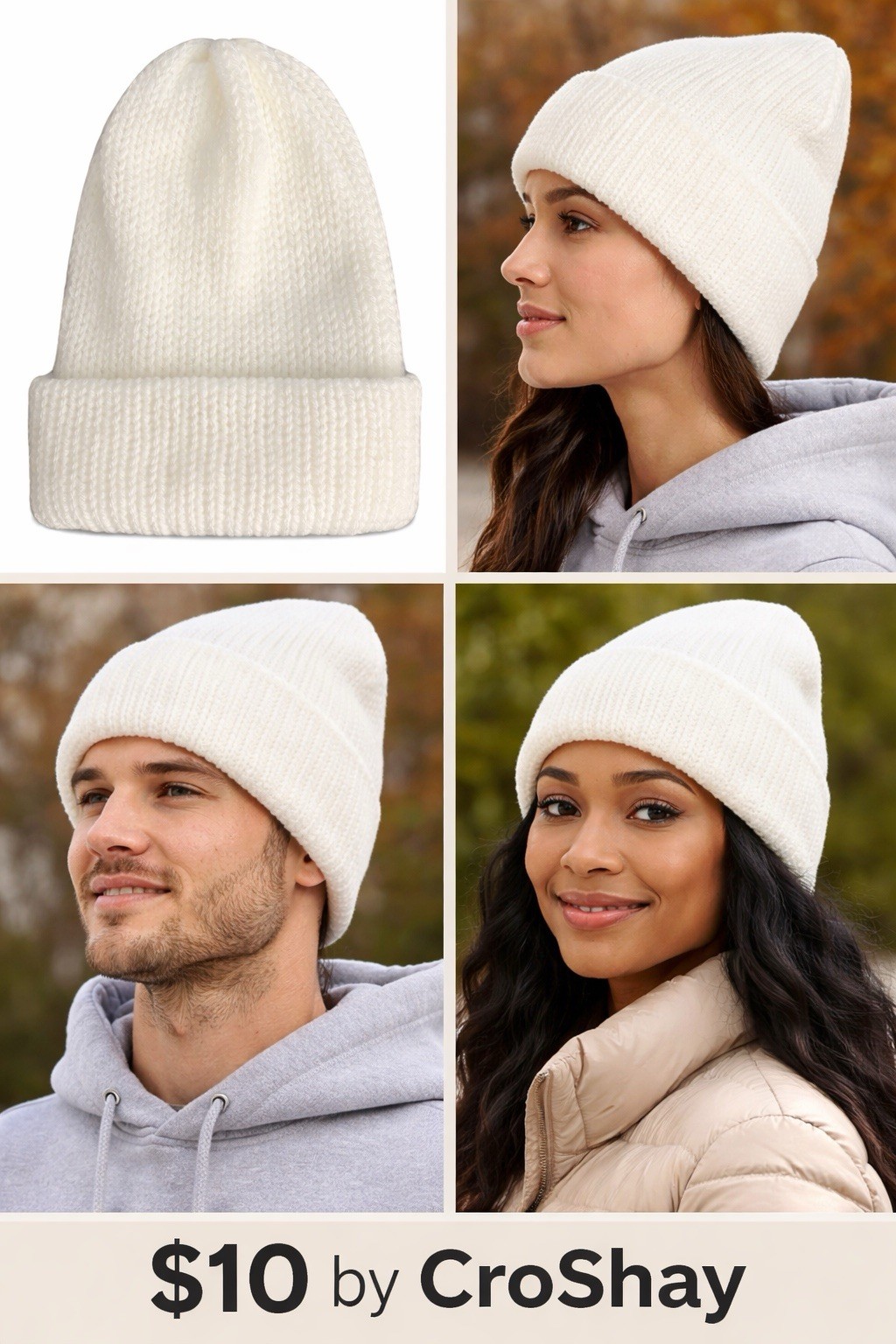 Handmade White Knitted Stretch Fit Unisex Beanie