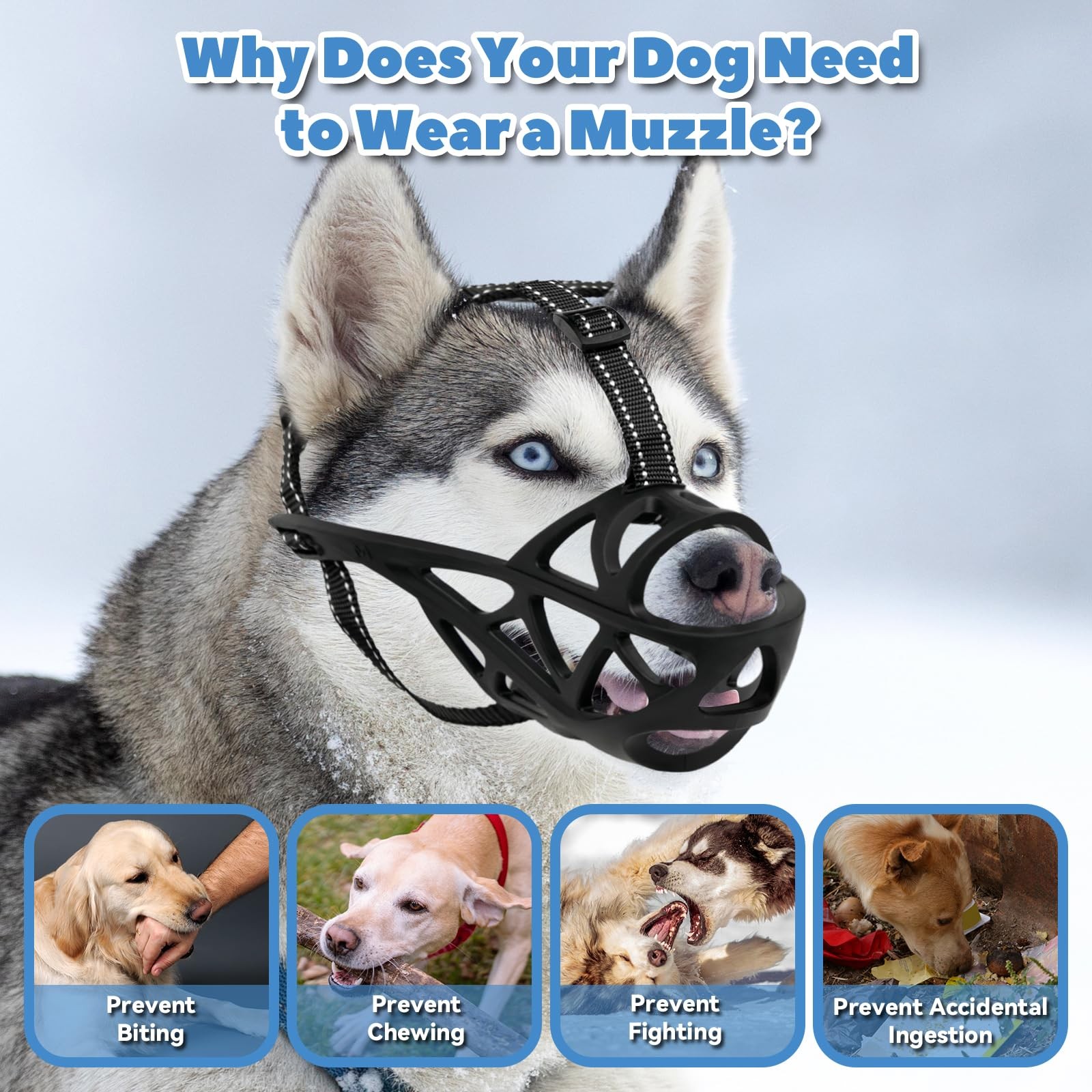 Dog Muzzle for Large Medium Dogs Small Breathable Basket Muzzle for Long-Nose...