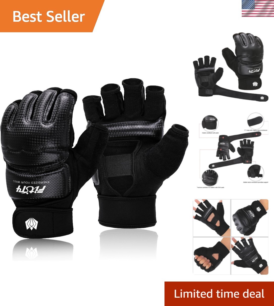 Adjustable Half Mitts MMA Training Gloves: Breathable & Injury-Resistant - Large