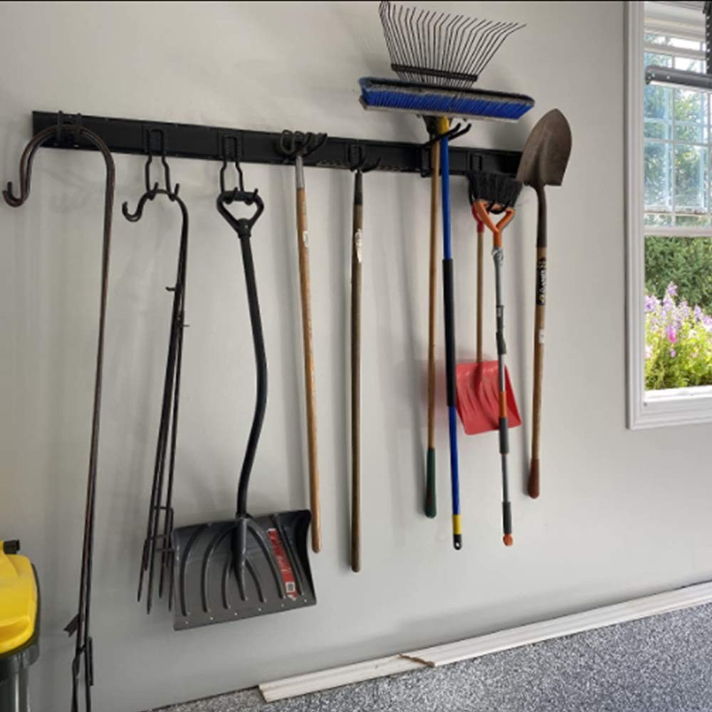 Adjustable Wall-Mounted Tool Storage Rack with 9 Hooks | Garden Organizer System