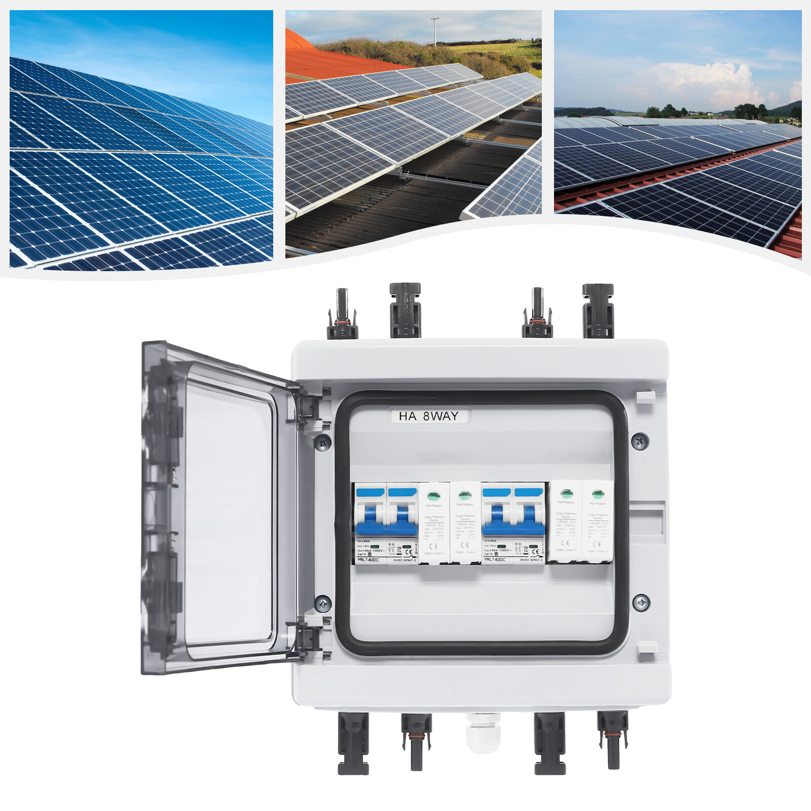 2 String Solar Combiner Box 40A Circuit Breaker for Solar Panels System PC+ABS