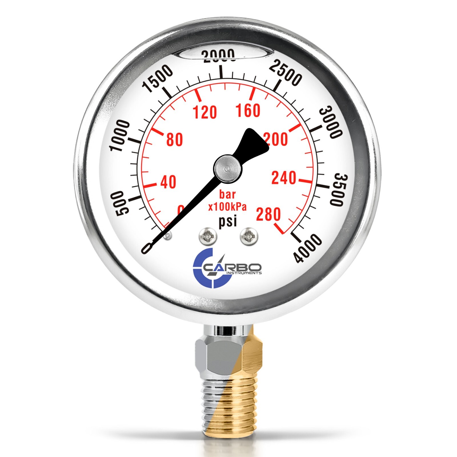 2-1/2" Pressure Gauge, Stainless Steel Case, Liquid Filled, Lower Mnt 4000 PSI