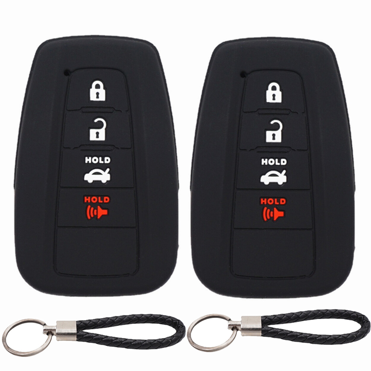 2Pcs 4 Buttons Silicone Key Fob Cover & Keychain for Toyota Camry CH-R Prius