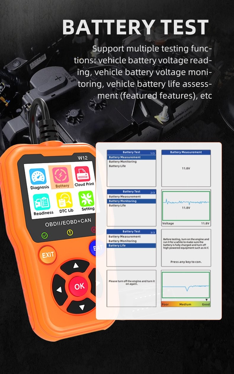 FISONA W12 OBD2 Code Reader Car Scanner Turn Engine Light Off Diagnostic Tool