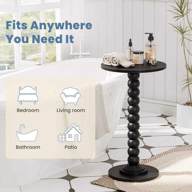 Round Side Table - Solid Wood Leg Small Drink Table for Living Room Bedroom