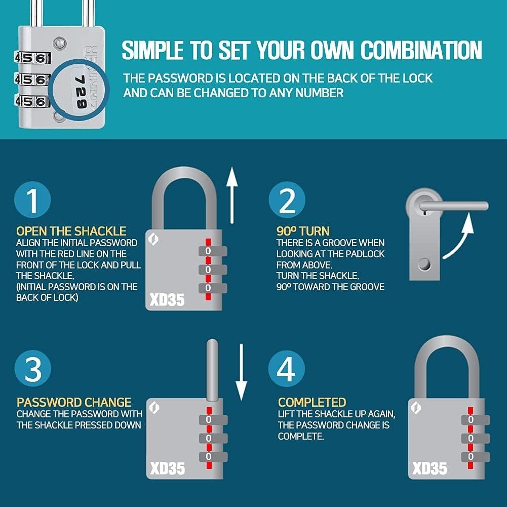 Heavy Duty Weather-Resistant Combination Locks - Smart 3-Digit Padlock Set