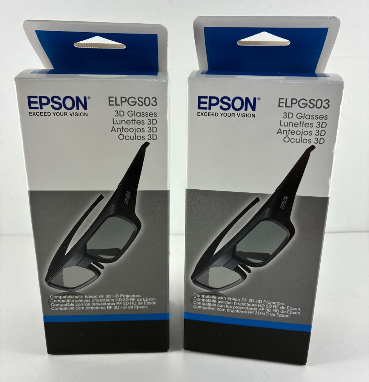 Lot of 2 - Epson OEM Active 3D Glasses ELPGS03 for Epson RF 3D HD Projectors NEW