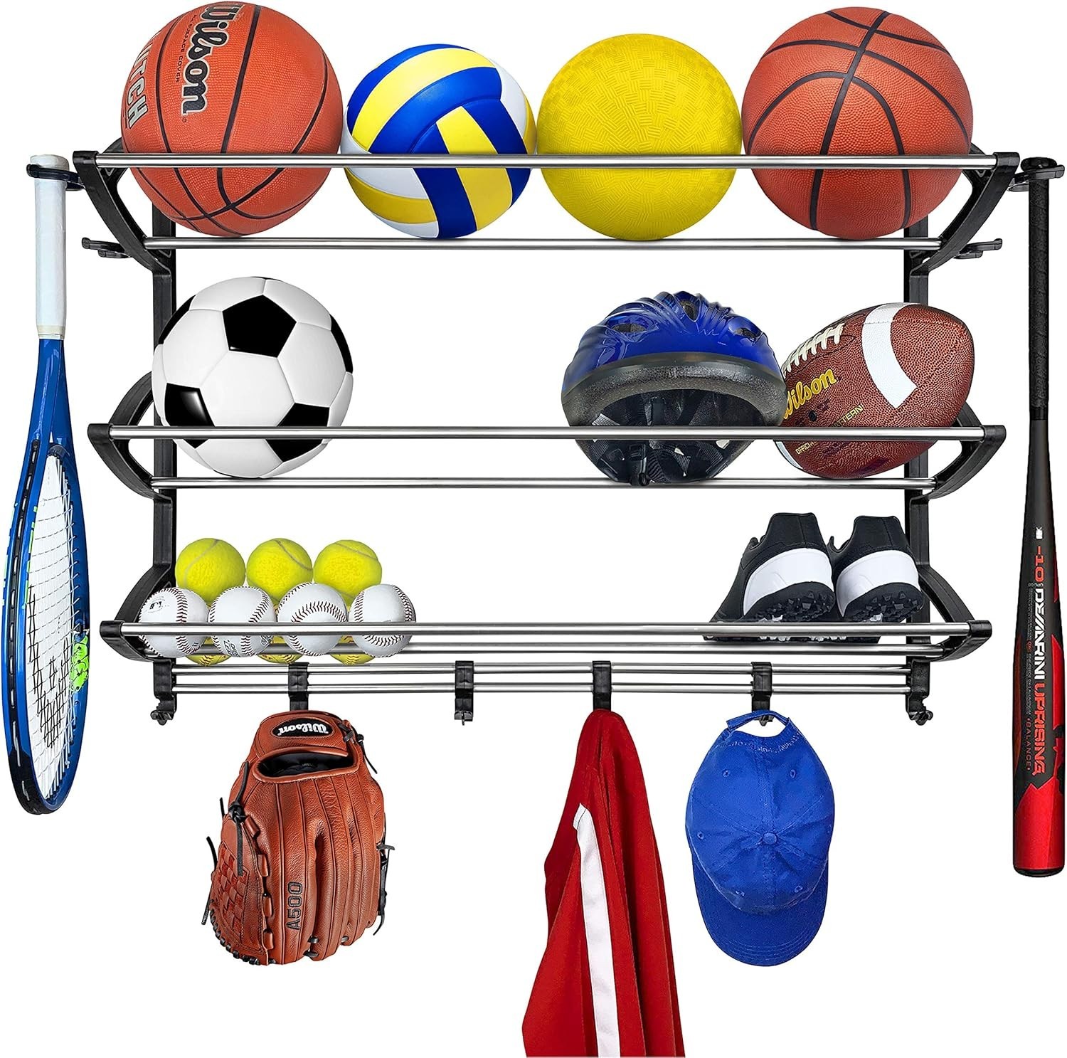 ® Garage Sports Equipment Organizer Wall Mount Ball Rack Sports Equipment