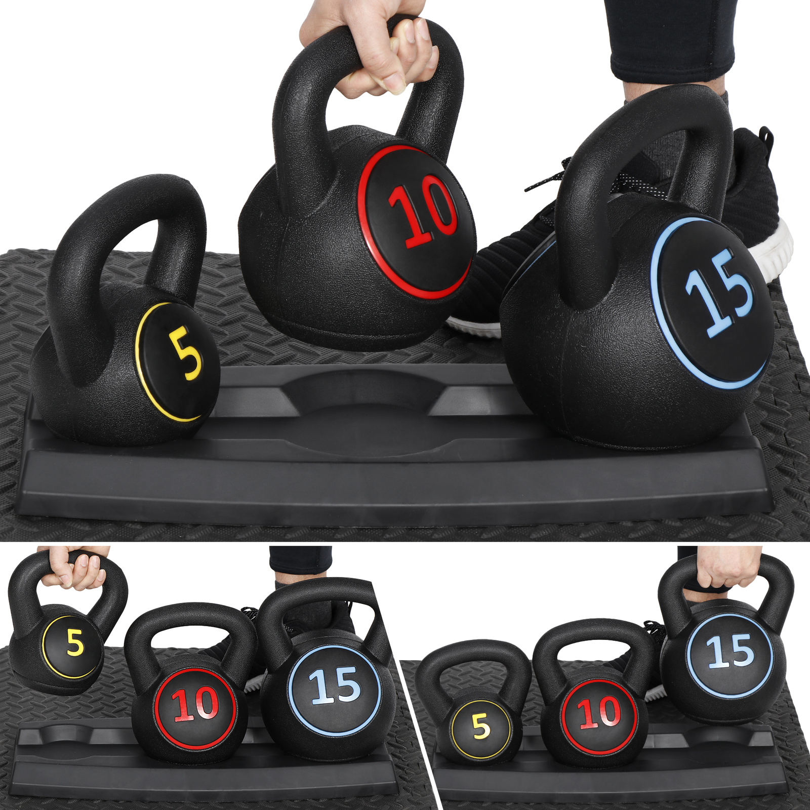 3PCS Kettlebell Weights Set with Tray for Training Home ExerciseFitness Workout