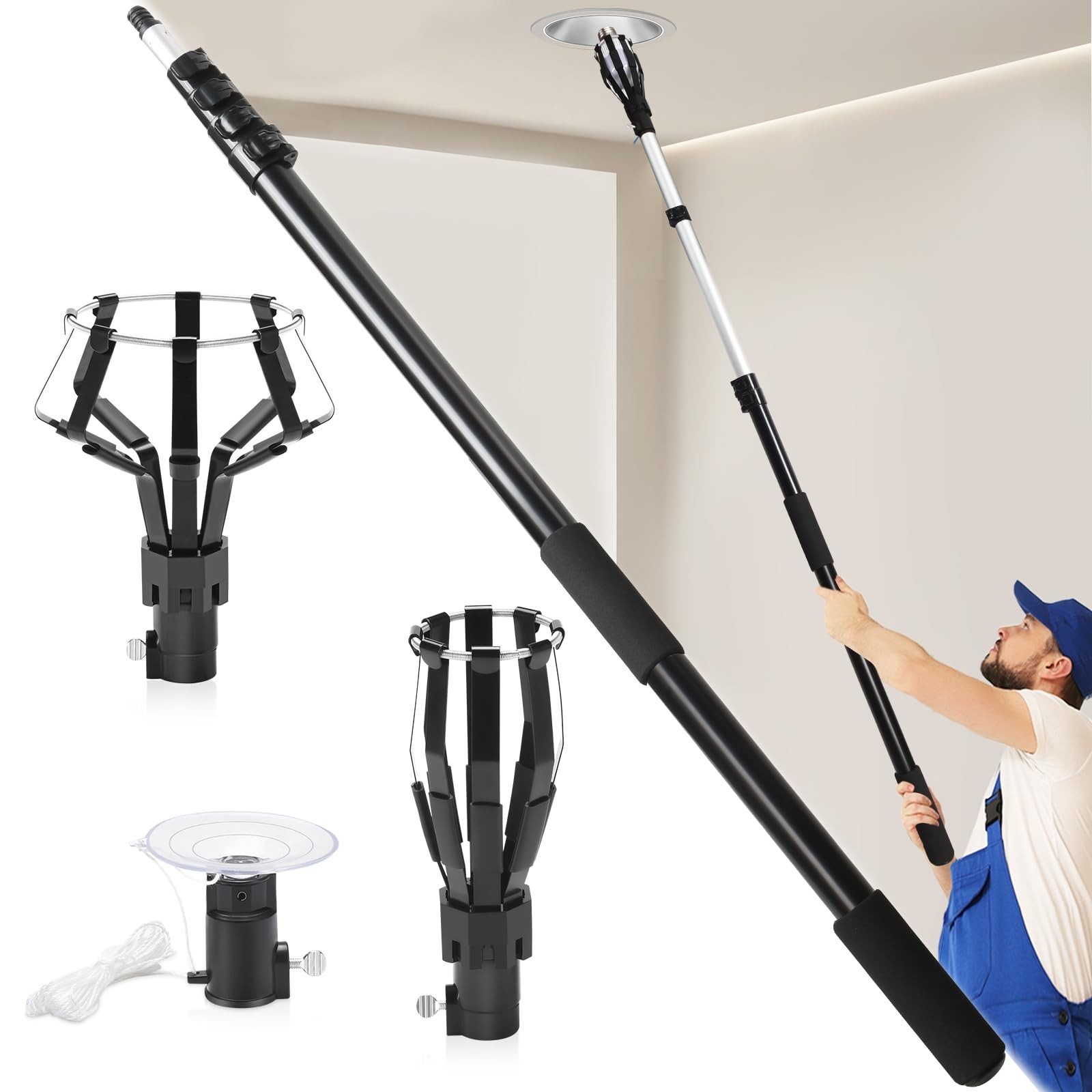 26FT Light Bulb Changer with Extension Pole for High Ceilings & Recessed Lights