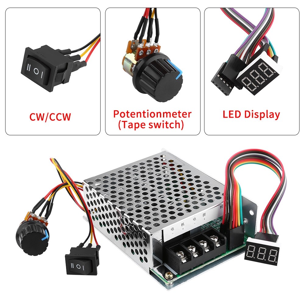 DC10V-55V PWM Brushed DC Motor Speed Controller CW CCW Reversible Switch With