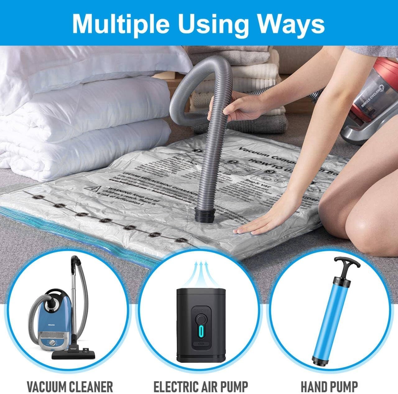 Transparent Compression Bags with Pump - 6 Medium Storage Solutions for Clothing