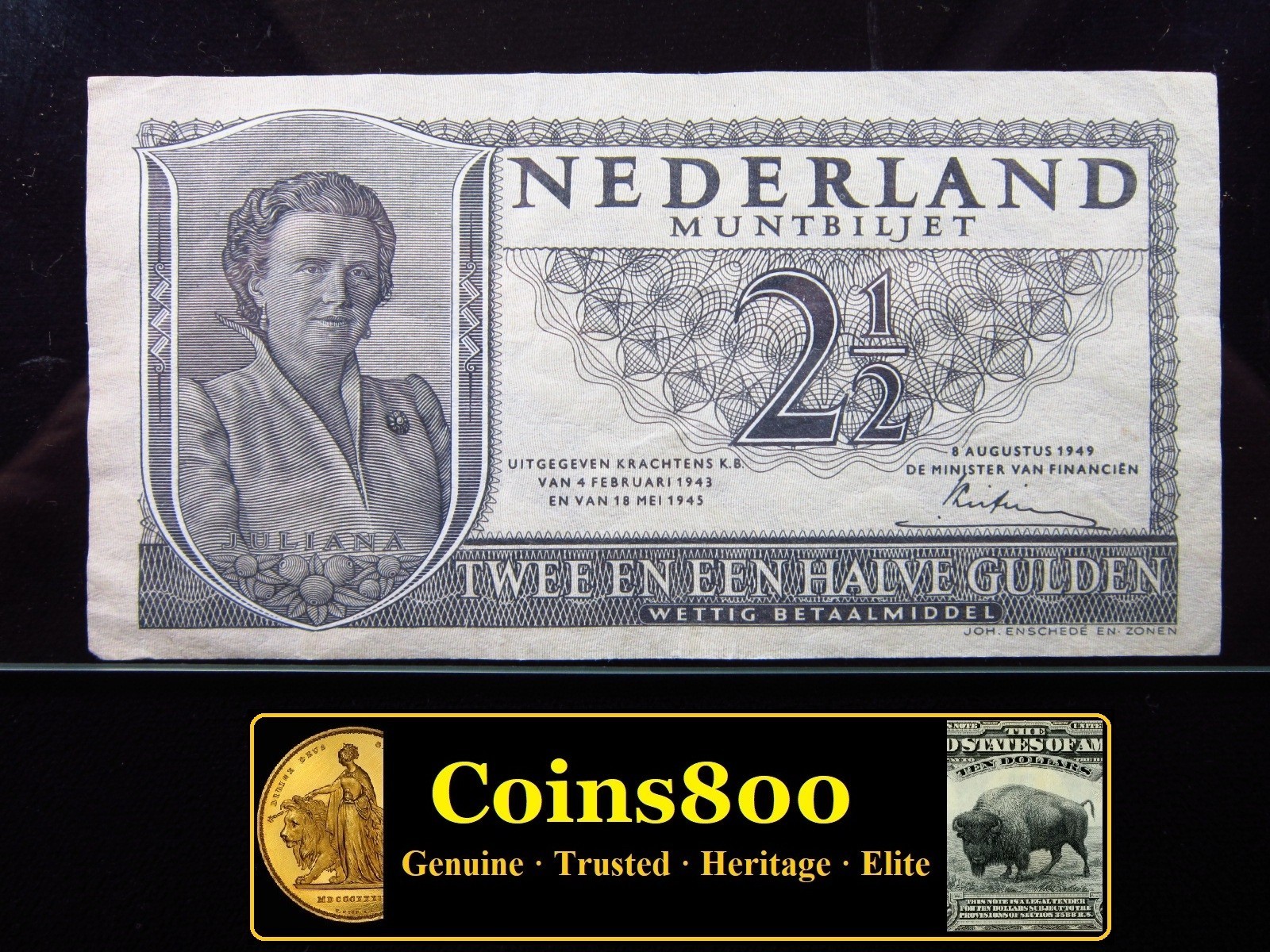 Netherlands 2 1/2 Gulden 1949 Muntbiljet Coin Note Dutch Juliana 1g8991