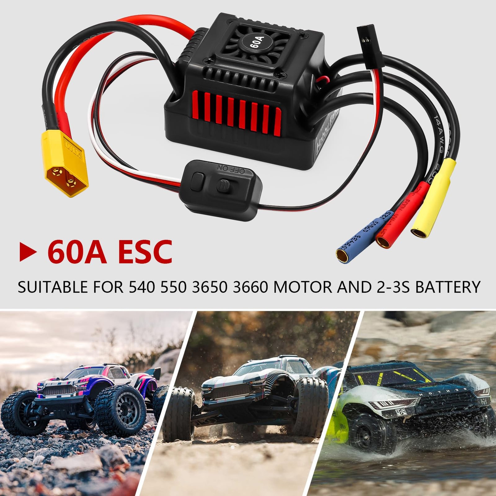 Upgraded 60A Brushless ESC 2-3S Electronic Speed Controller with Programming ...