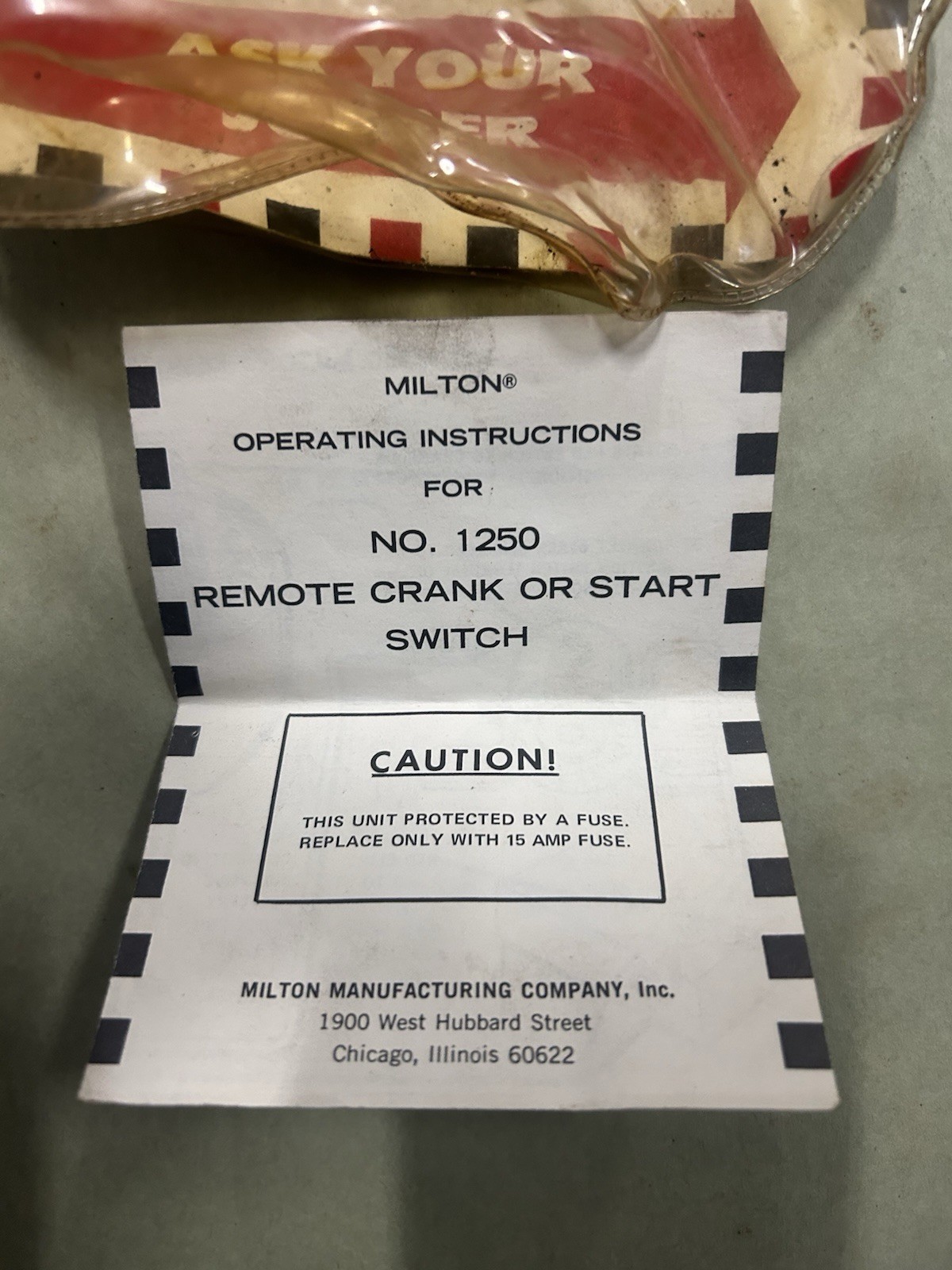 Milton Number 1250 Remote, Crank Or Start Switch