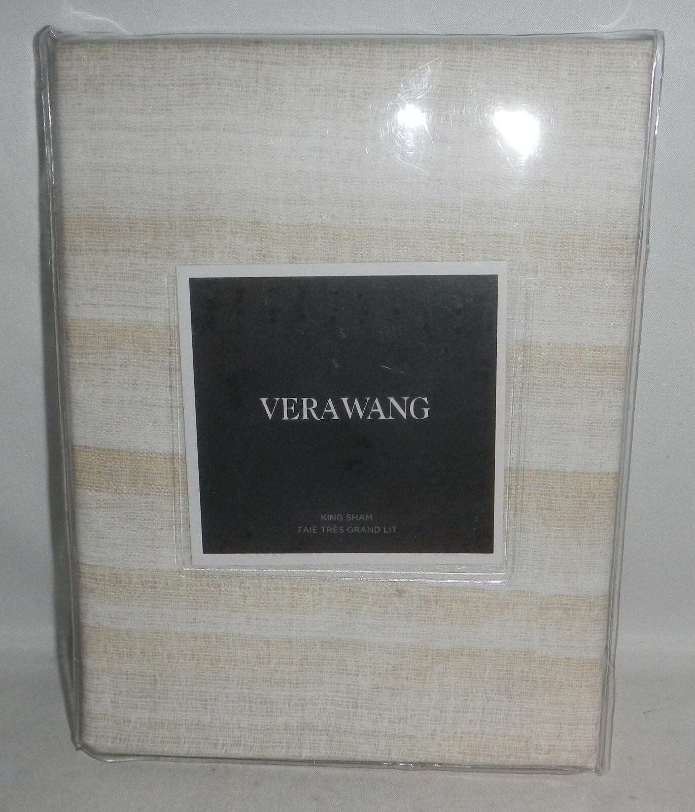 Vera Wang King Silk Strie 100% Cotton Pillow Sham Pillowcase Beige