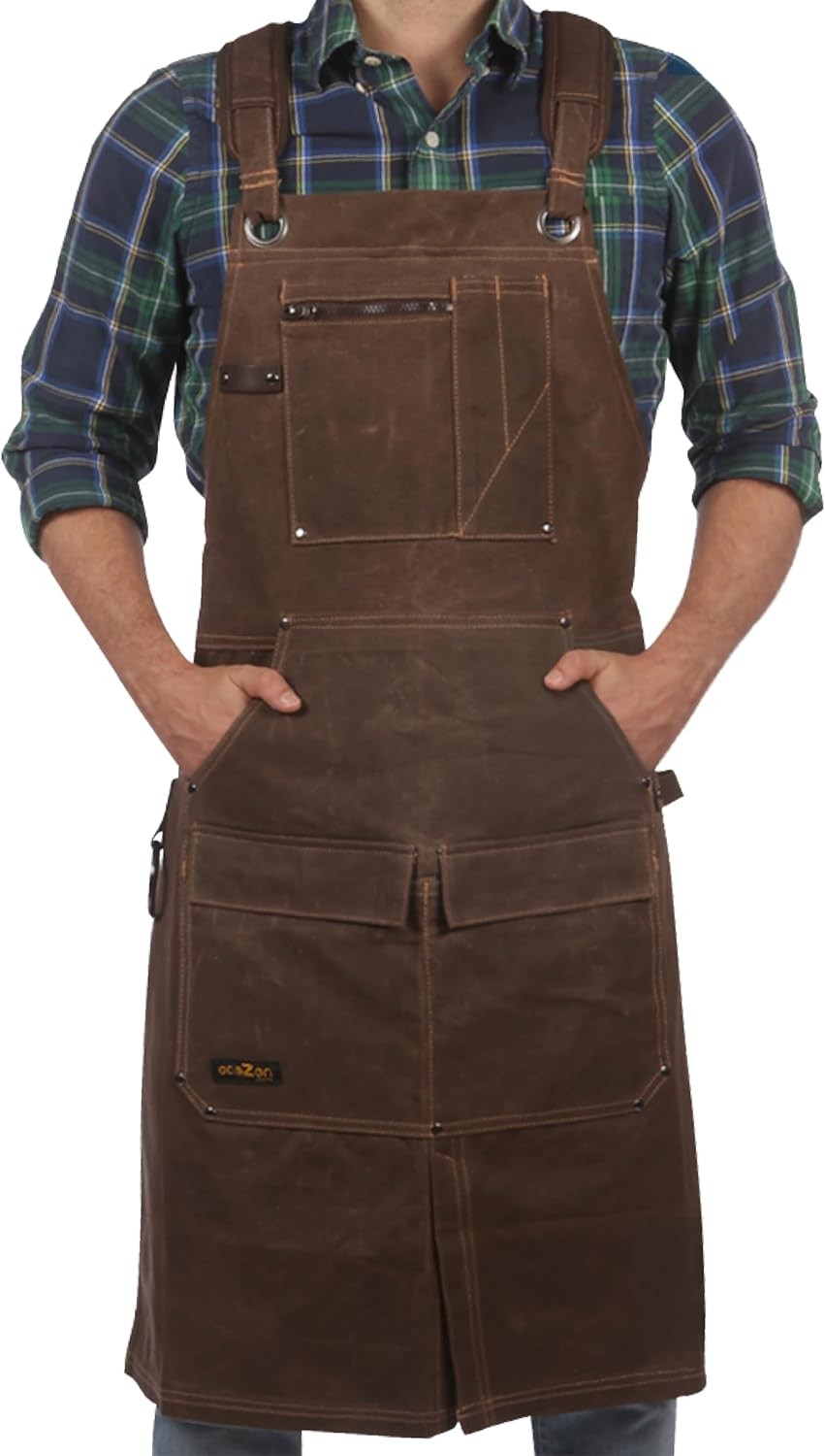 16oz Waterproof Waxed Canvas Tool Apron 27x34in Adjustable S-XXL Brown