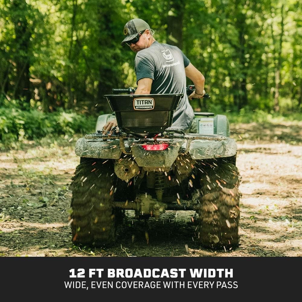 12 Volt ATV/UTV Broadcast Spreader 80 LB Capacity Back/Front Mounting ATV UTV Or