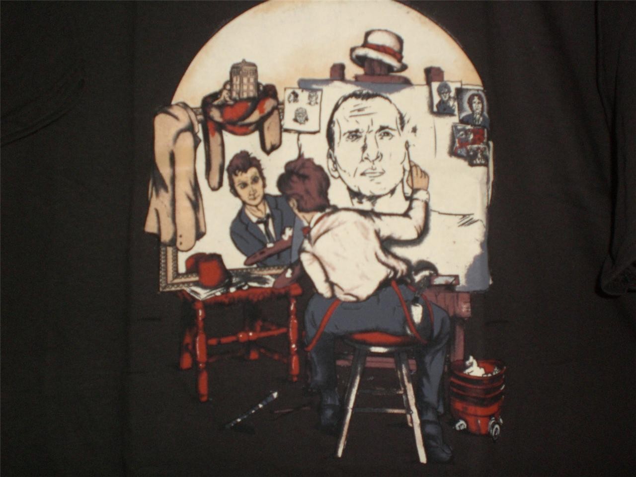 TeeFury Doctor Who LARGE "Doctor Rockwell"  Norman Rockwell Mash Up BROWN