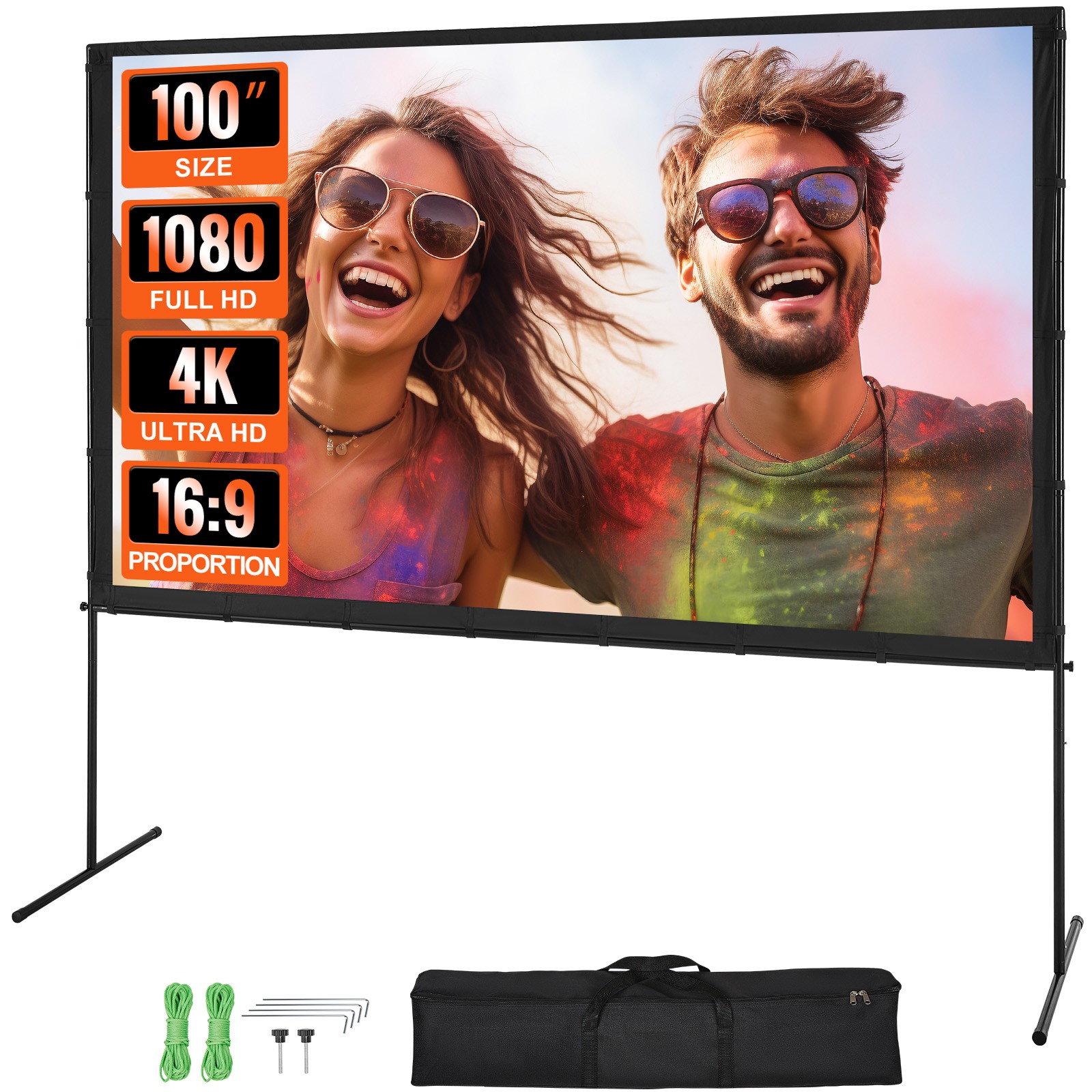Uimoso Projector Screen with Stand 100 in 16:9 4K 1080 HD Movie Screen Bar Feet