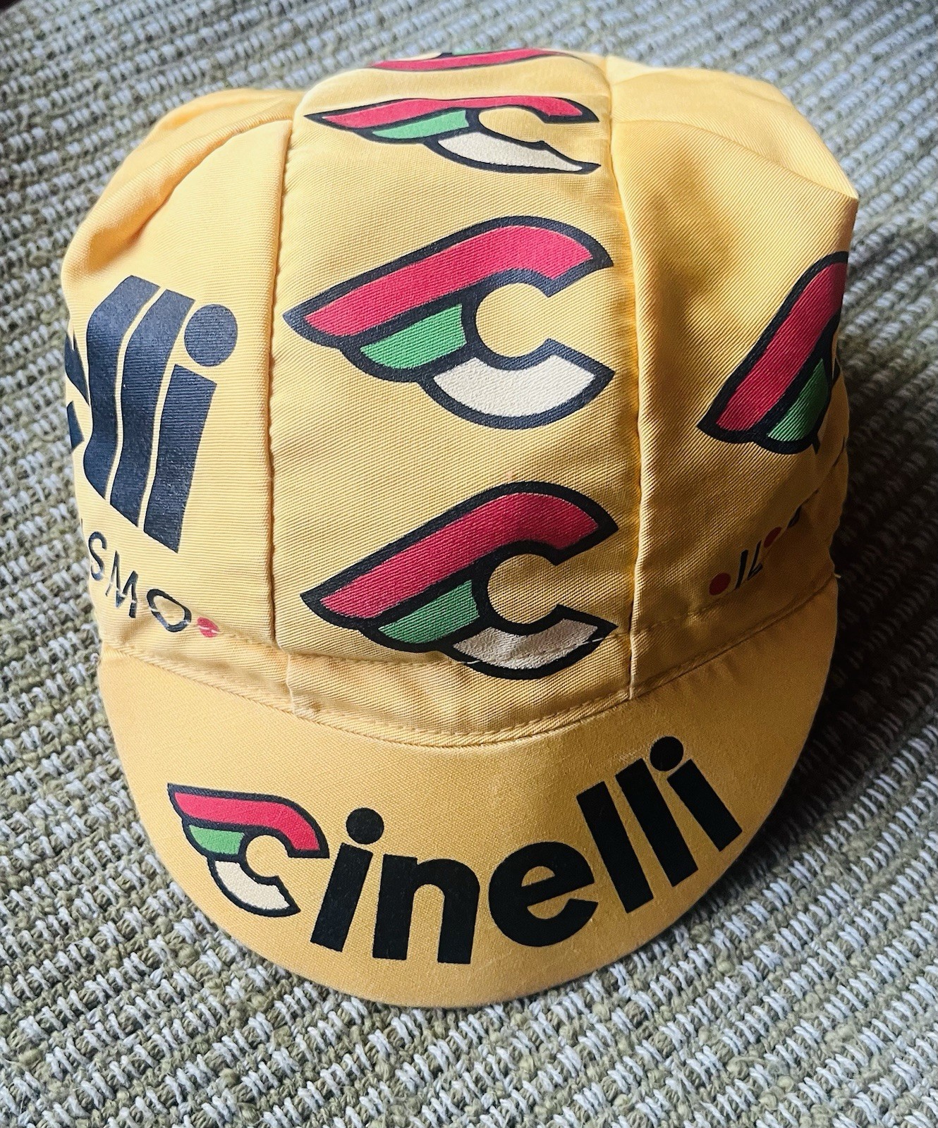 Vintage Cinelli Cycling Cap Yellow Il Grande Ciclismo Retro Bike Hat