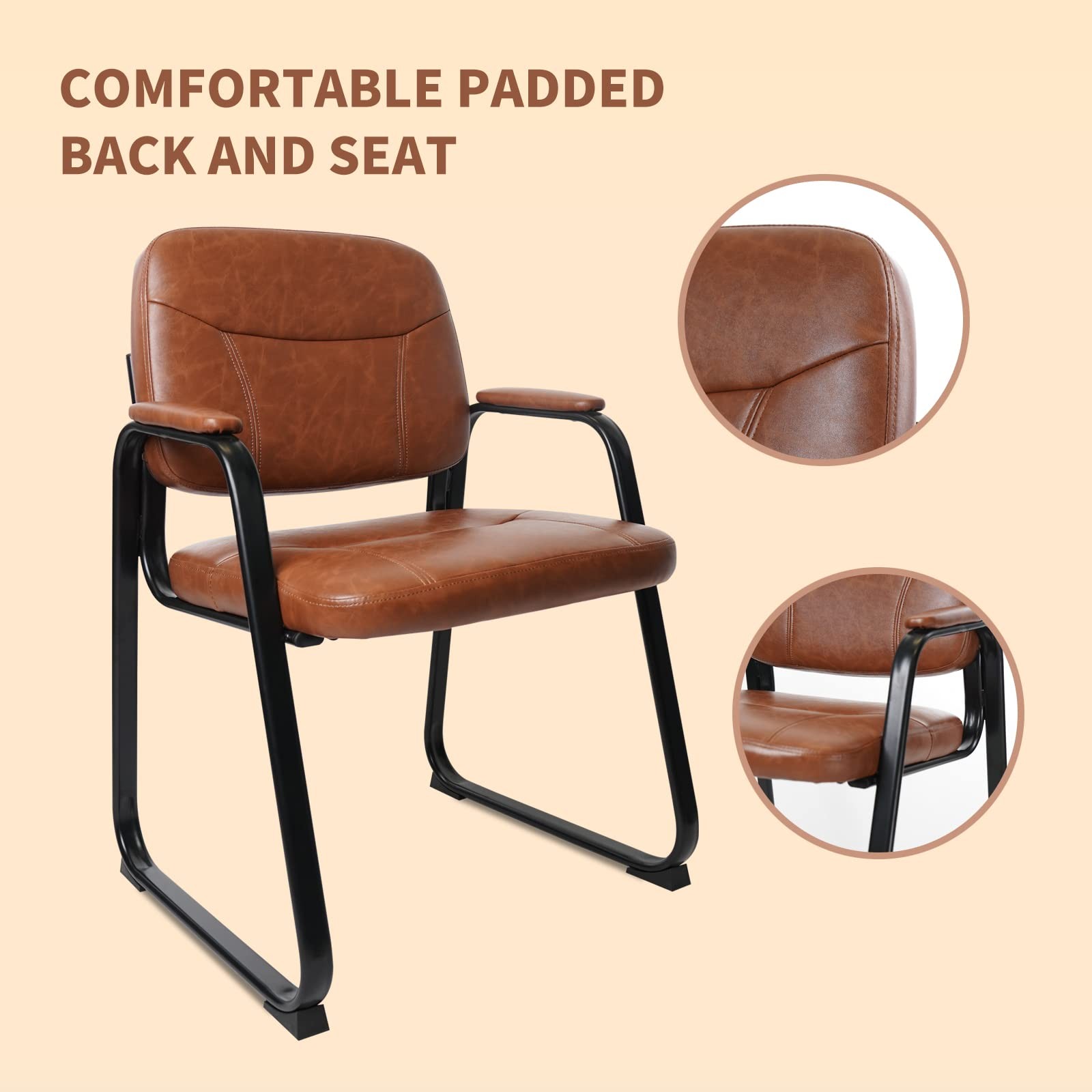 4-Pack Waiting Room Guest Chairs with Padded Arms, Bonded Leather, Sled Base