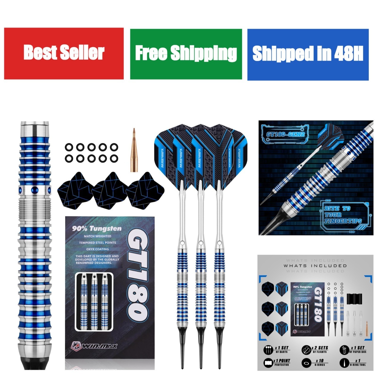 WIN.MAX 90% Tungsten Soft Tip Darts Set - 18 Grams with Extra Flights