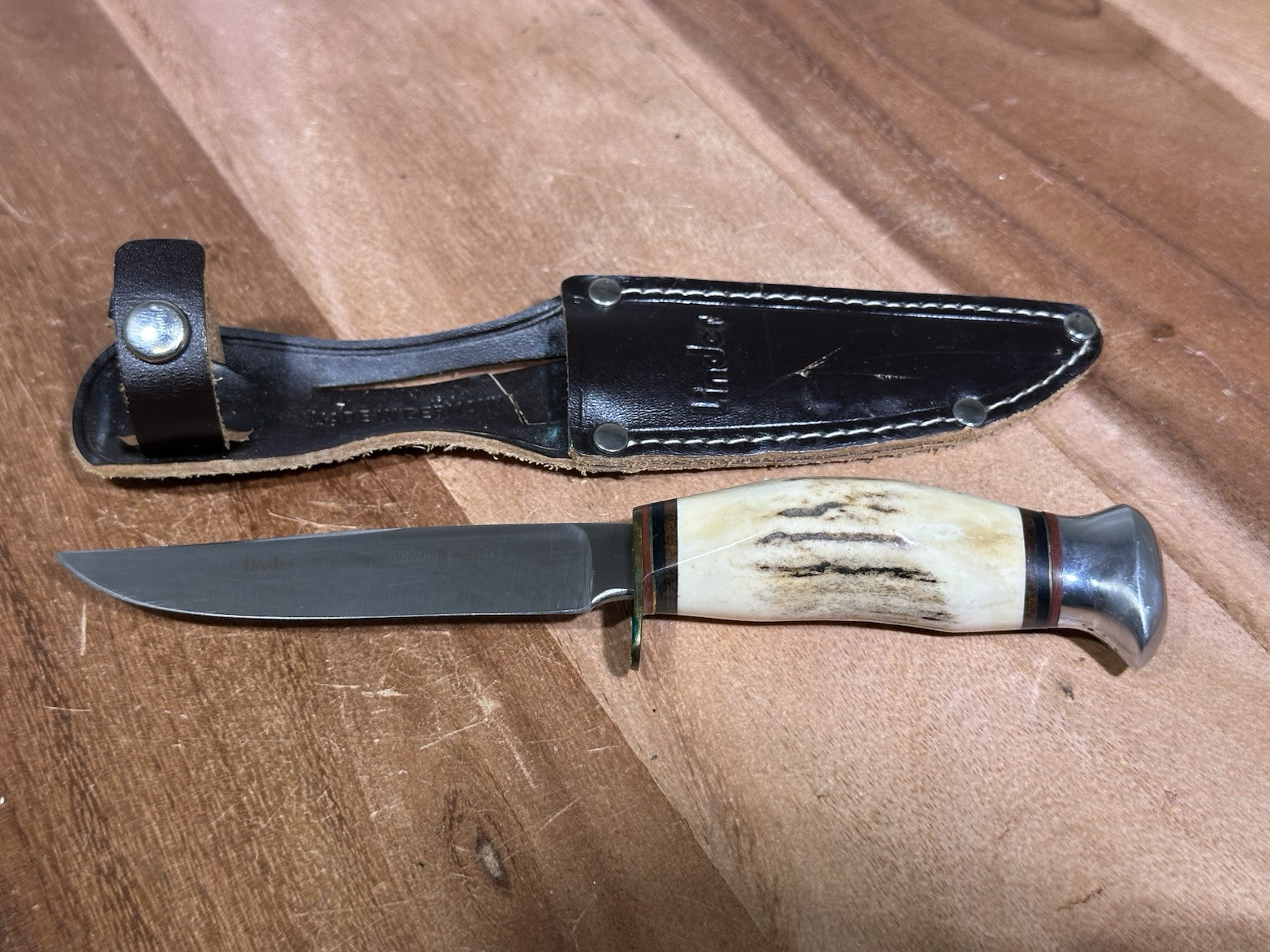 Vtg Linder Fahrtenmesser Inox Blade Knife Solingen Germany Rostfrei Antler