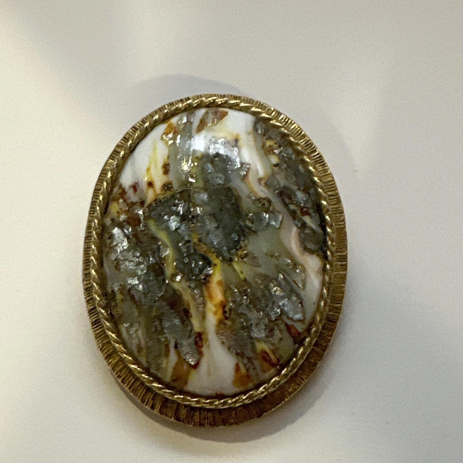 Vintage Original by Robert Brooch Pendant Mottled Stone Goldtone Setting Pretty